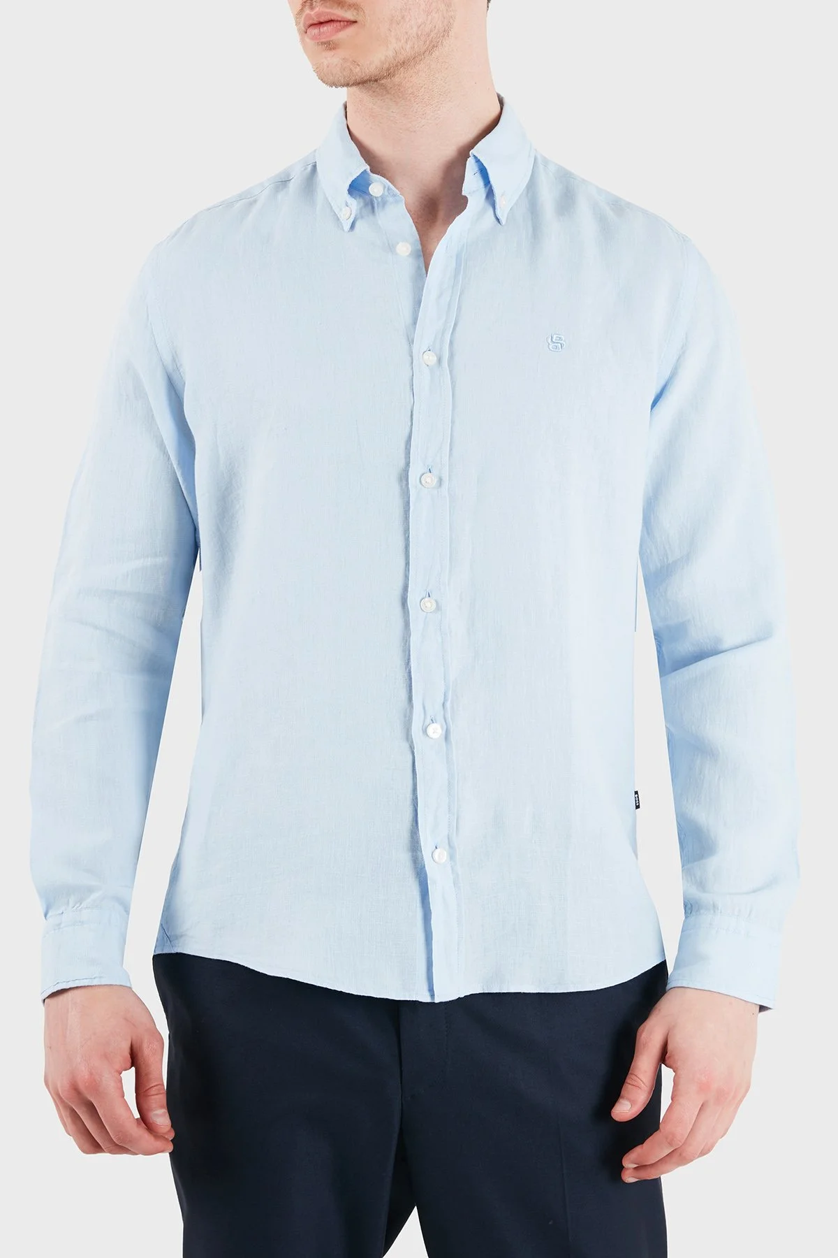 Boss Keten Regular Fit Klasik Yaka Uzun Kollu Erkek Gömlek 50556077 450 MAVİ - 4