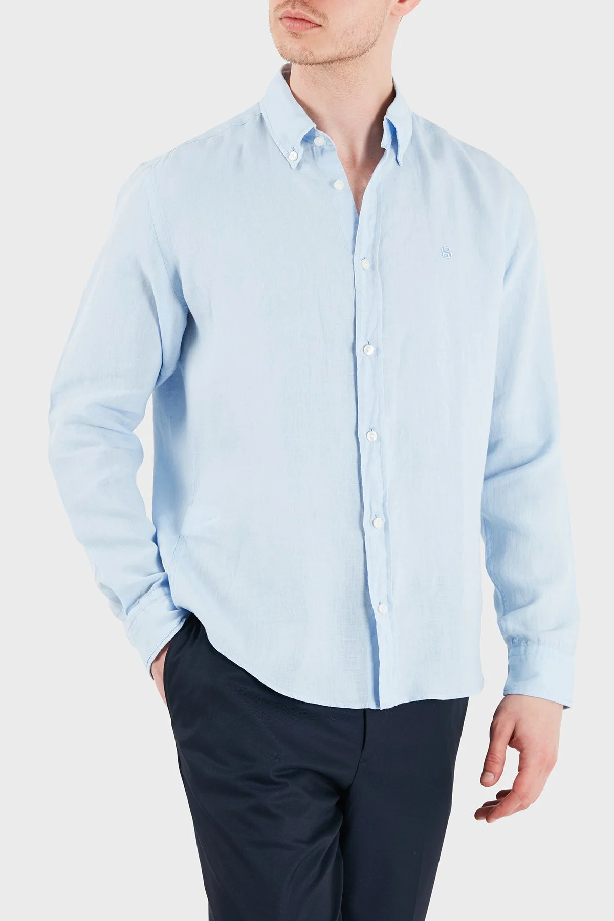 Boss Keten Regular Fit Klasik Yaka Uzun Kollu Erkek Gömlek 50556077 450 MAVİ - 5