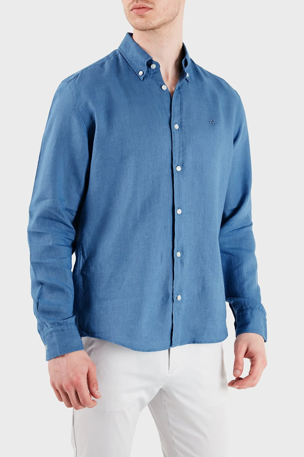 Boss Keten Regular Fit Klasik Yaka Uzun Kollu Erkek Gömlek 50556077 459 MAVİ - 1