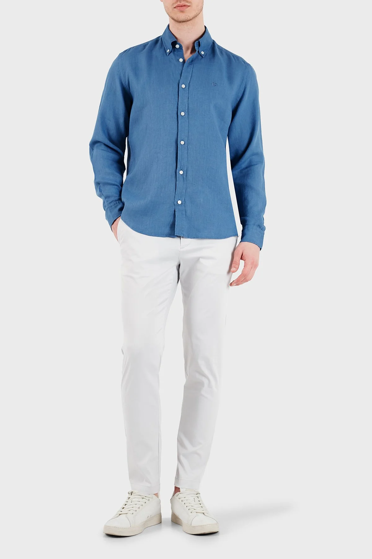 Boss Keten Regular Fit Klasik Yaka Uzun Kollu Erkek Gömlek 50556077 459 MAVİ - 2