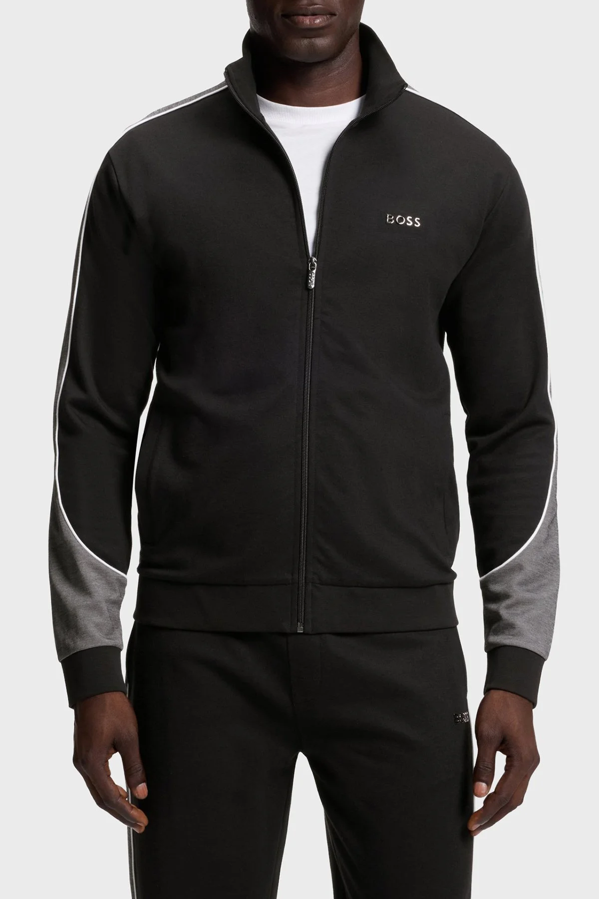 Boss Kontrast Detaylı Pamuklu Regular Fit Dik Yaka Fermuarlı Erkek Sweat 50554793 001 SİYAH - 1