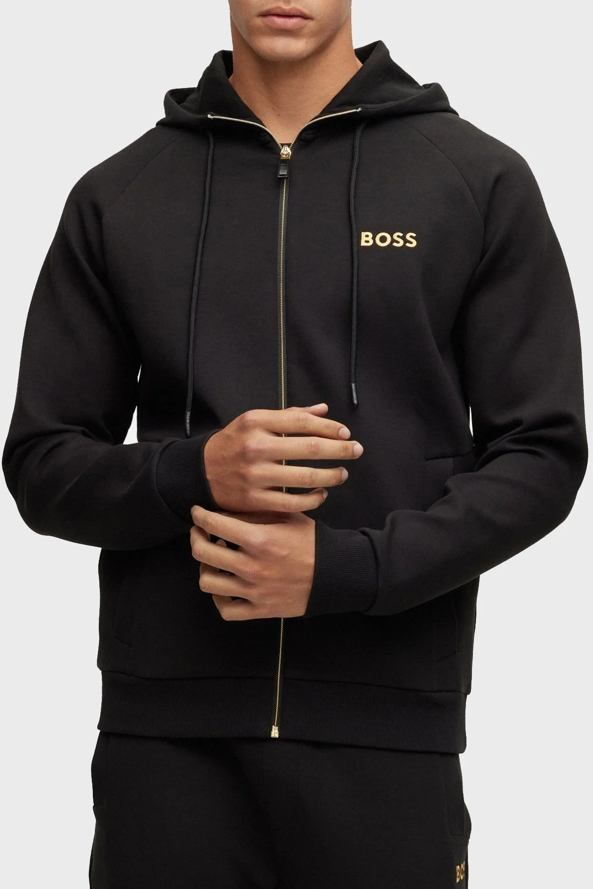 Boss Kontrast Logolu Pamuklu Fermuarlı Kapüşonlu Relaxed Fit Erkek Sweat 50482888 001 SİYAH - 1