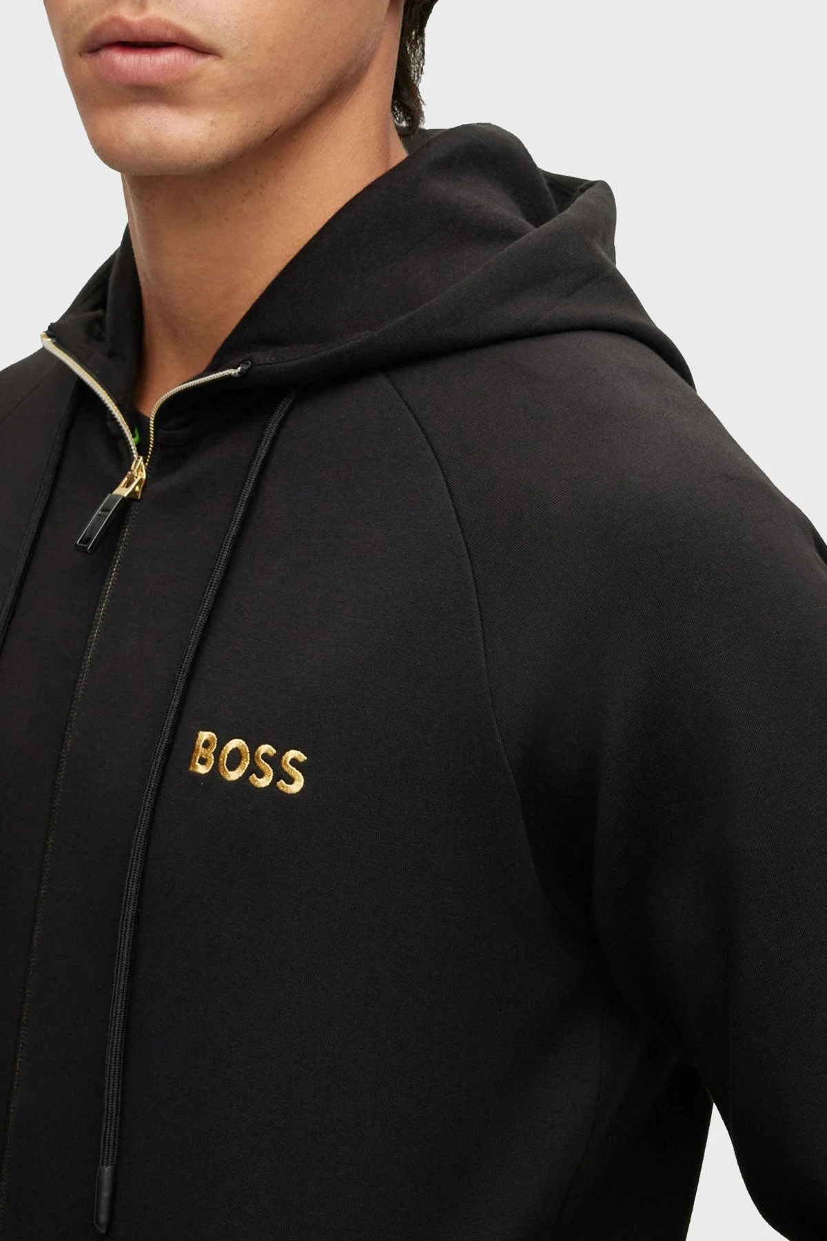 Boss Kontrast Logolu Pamuklu Fermuarlı Kapüşonlu Relaxed Fit Erkek Sweat 50482888 001 SİYAH - 4