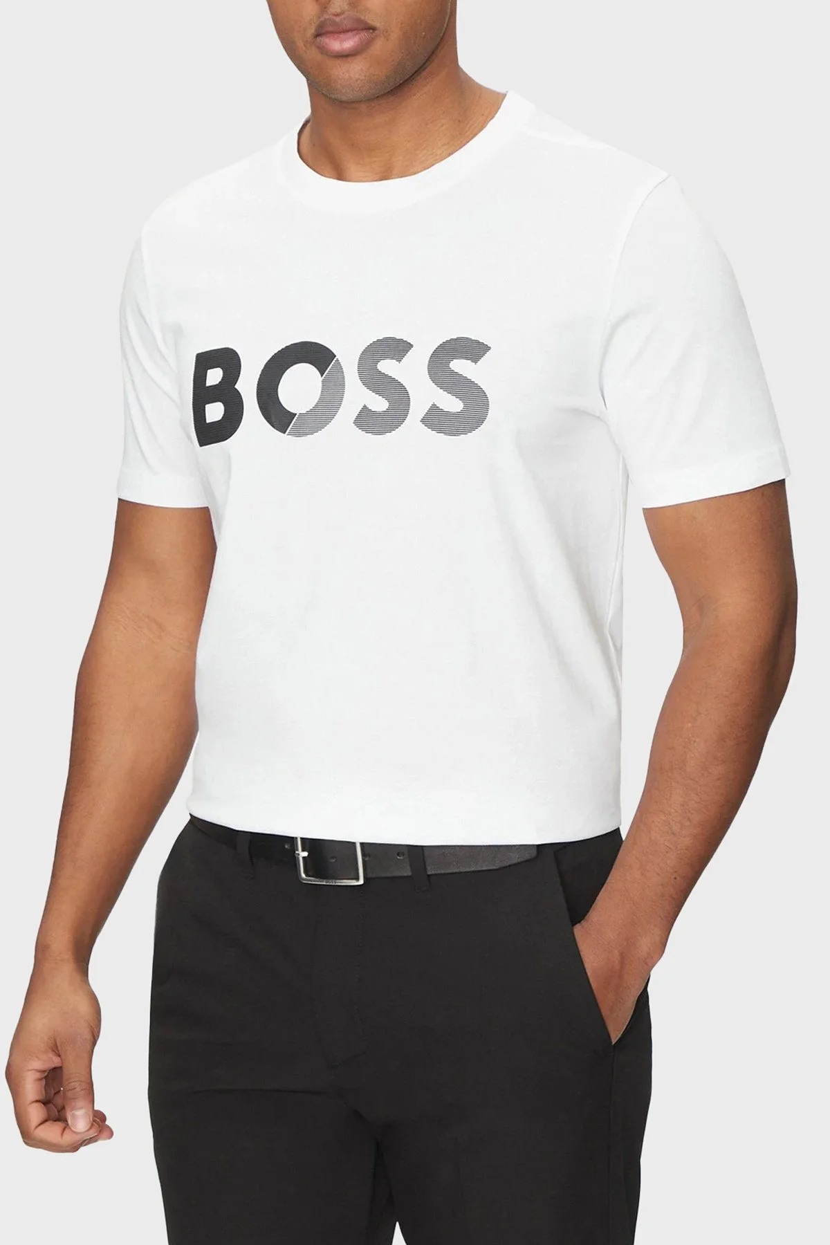 Boss Logo Baskılı % 100 Pamuk Regular Fit Bisiklet Yaka Erkek T Shirt 50530990 100 BEYAZ - 1