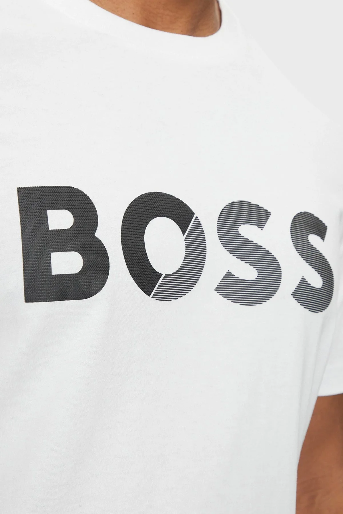 Boss Logo Baskılı % 100 Pamuk Regular Fit Bisiklet Yaka Erkek T Shirt 50530990 100 BEYAZ - 5