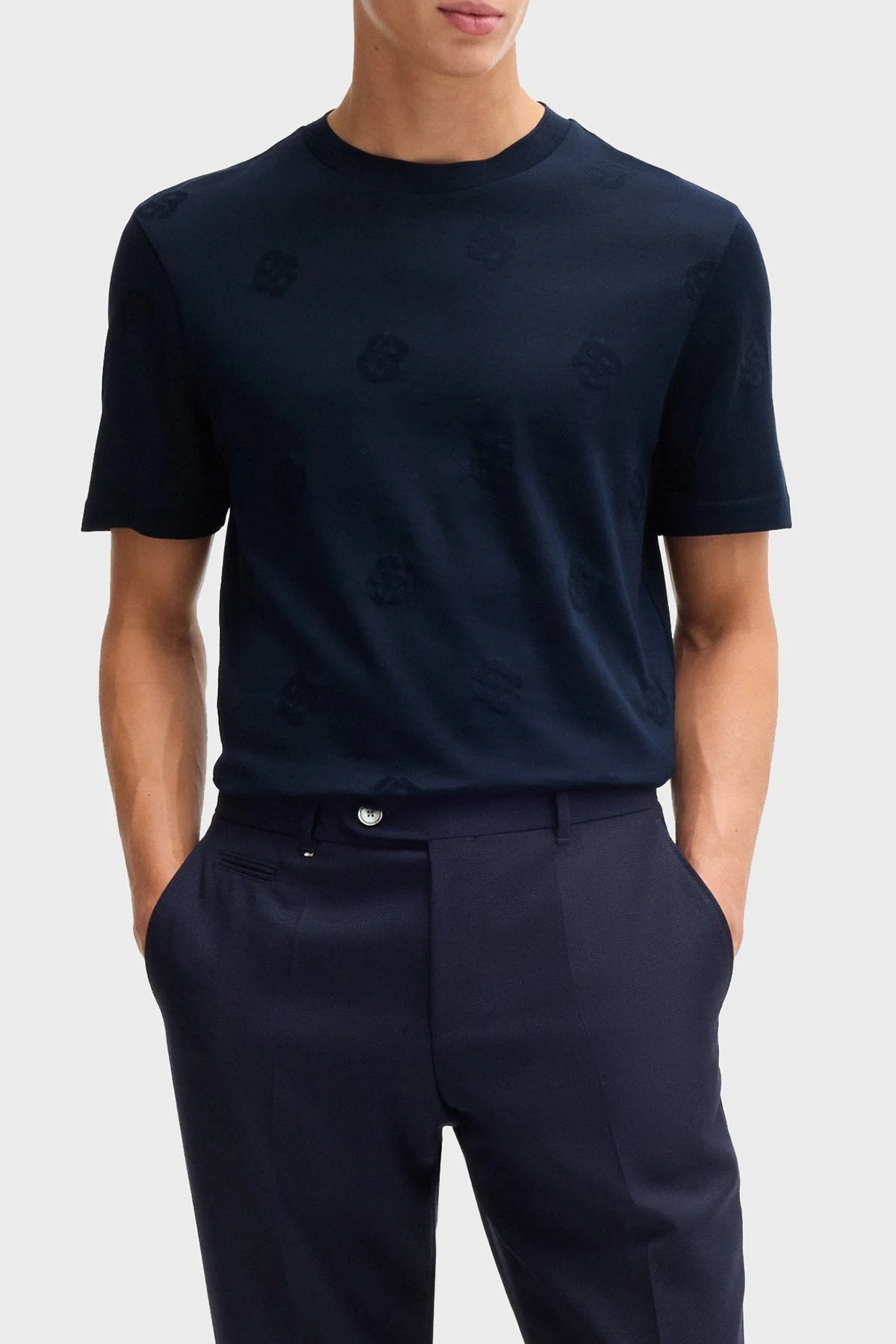 Boss Logo Baskılı % 100 Pamuk Regular Fit Bisiklet Yaka Erkek T Shirt 50532753 404 LACİVERT - 1