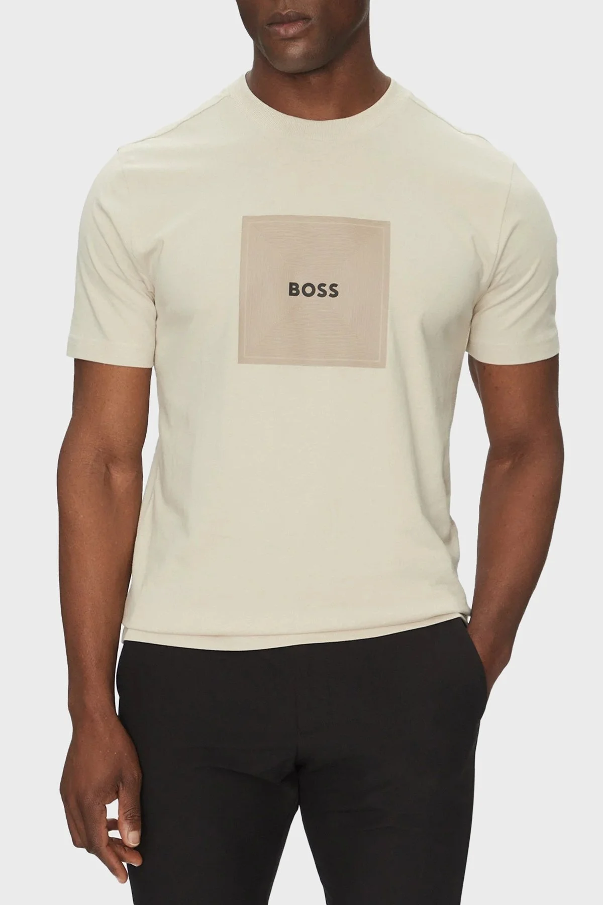 Boss Logo Baskılı % 100 Pamuk Regular Fit Bisiklet Yaka Erkek T Shirt 50538096 284 KREM - 1
