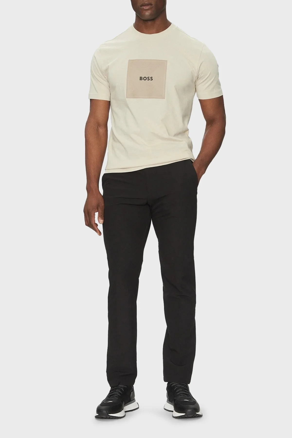 Boss Logo Baskılı % 100 Pamuk Regular Fit Bisiklet Yaka Erkek T Shirt 50538096 284 KREM - 2