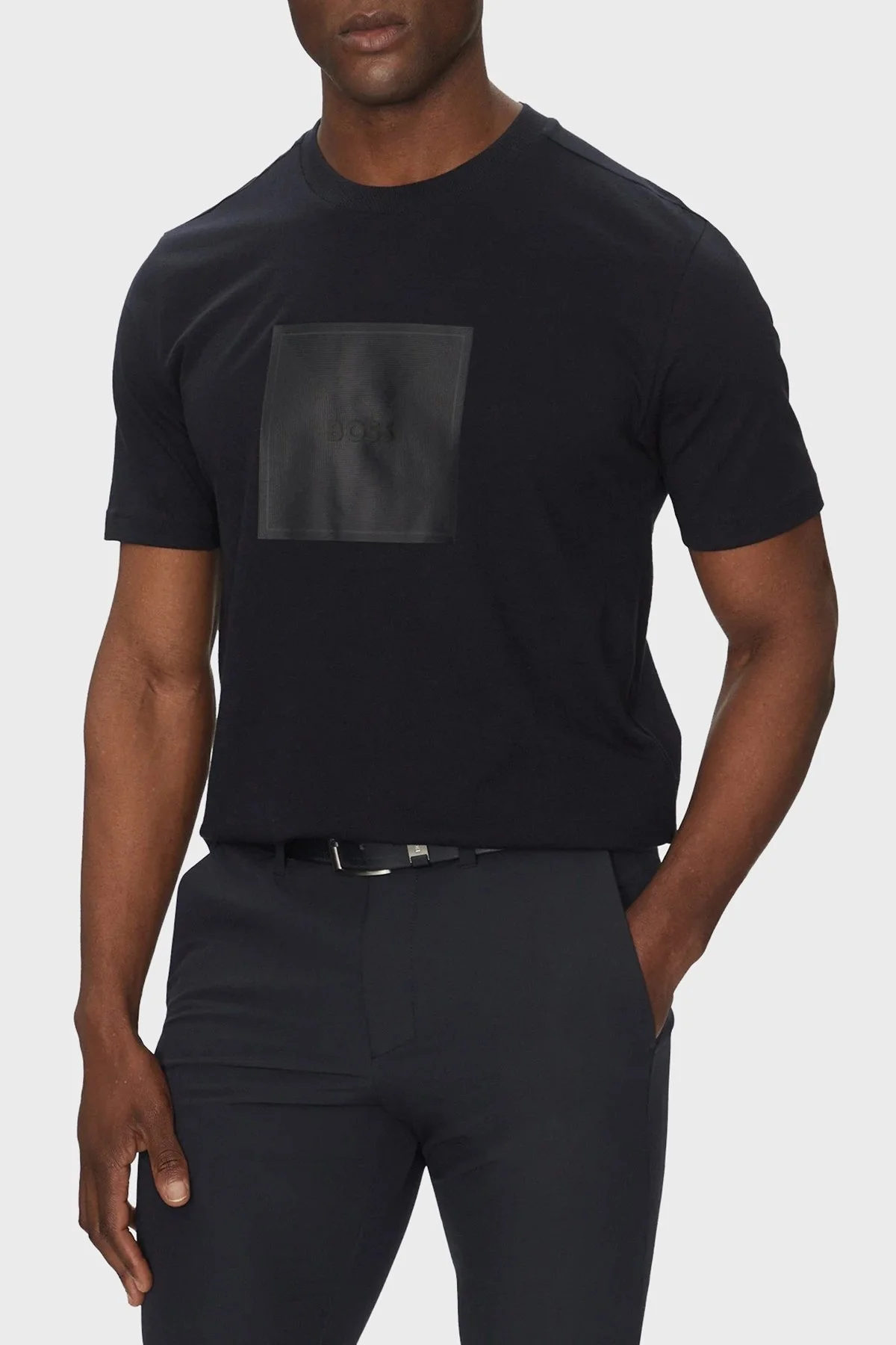 Boss Logo Baskılı % 100 Pamuk Regular Fit Bisiklet Yaka Erkek T Shirt 50538096 402 LACİVERT - 1