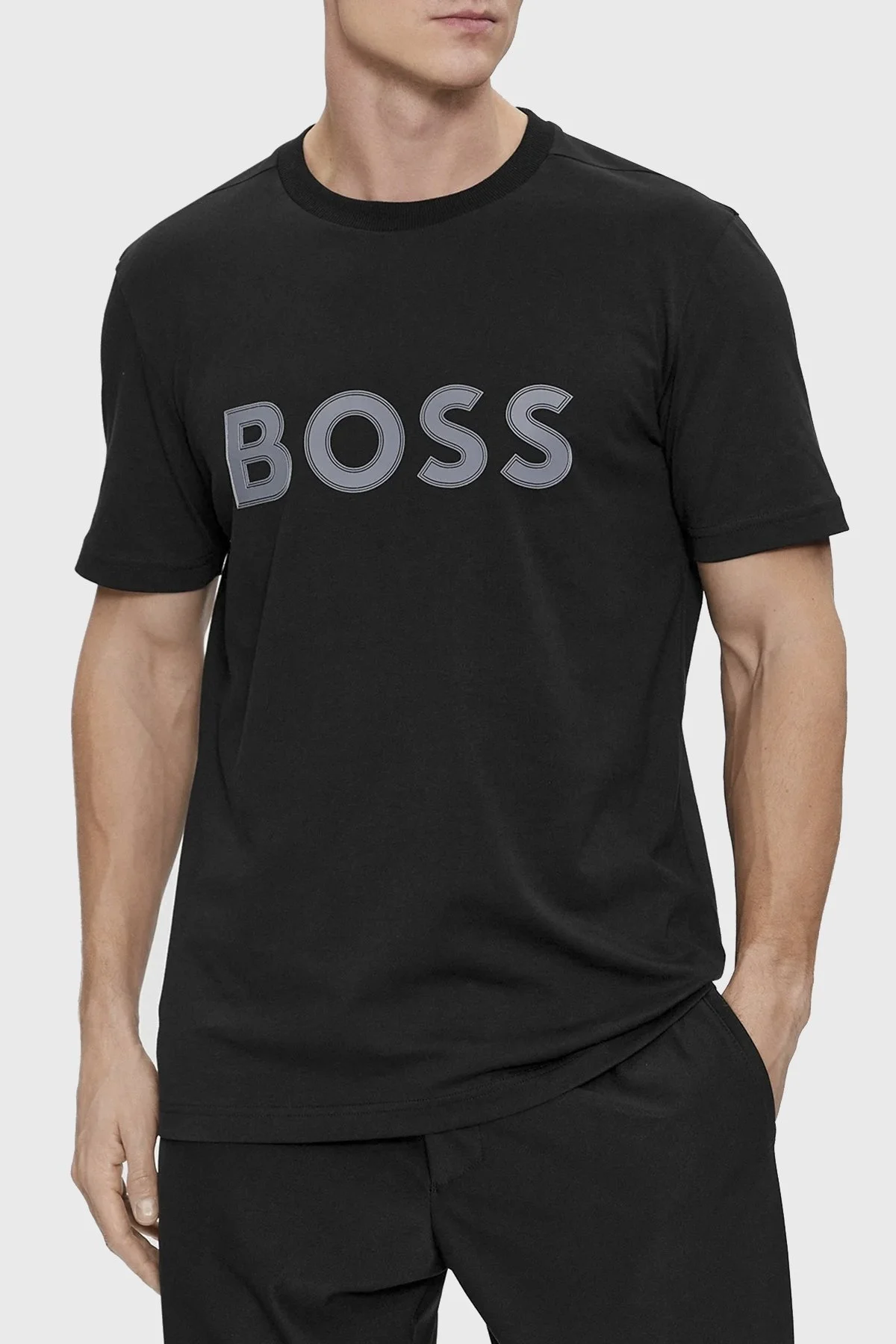 Boss Logo Baskılı Bisiklet Yaka Regular Fit Pamuklu Jarse Erkek T Shirt 50506344 001 SİYAH - 1