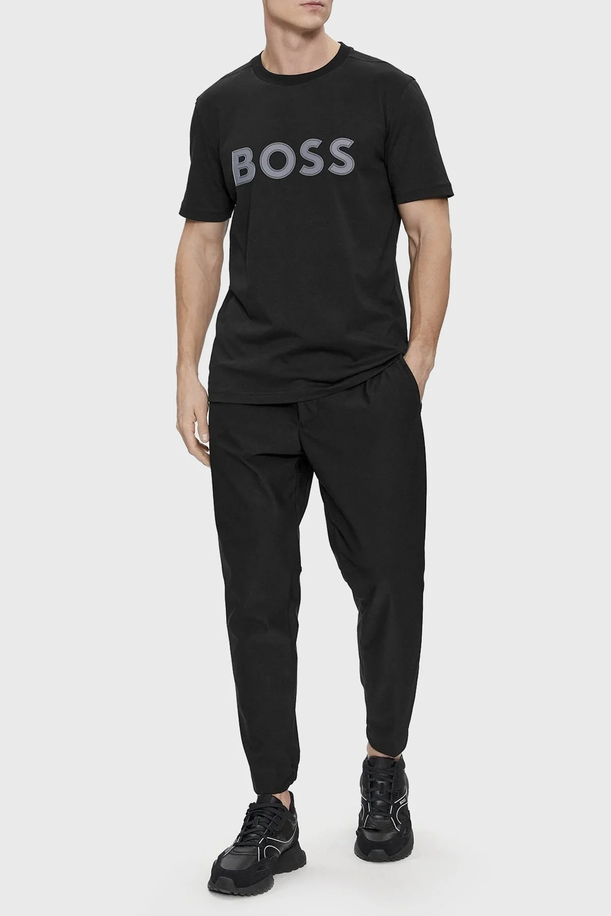 Boss Logo Baskılı Bisiklet Yaka Regular Fit Pamuklu Jarse Erkek T Shirt 50506344 001 SİYAH - 2