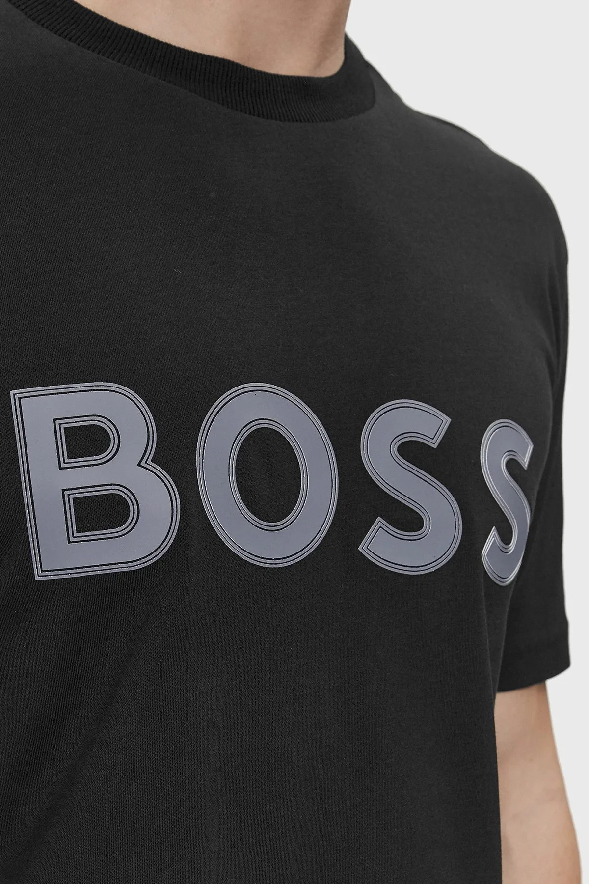 Boss Logo Baskılı Bisiklet Yaka Regular Fit Pamuklu Jarse Erkek T Shirt 50506344 001 SİYAH - 4