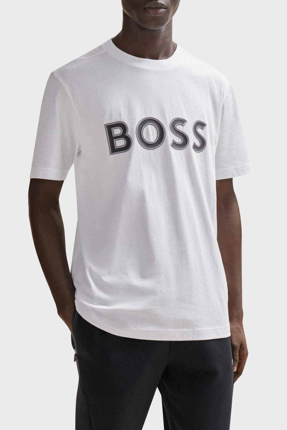 Boss Logo Baskılı Bisiklet Yaka Regular Fit Pamuklu Jarse Erkek T Shirt 50506344 100 BEYAZ - 1