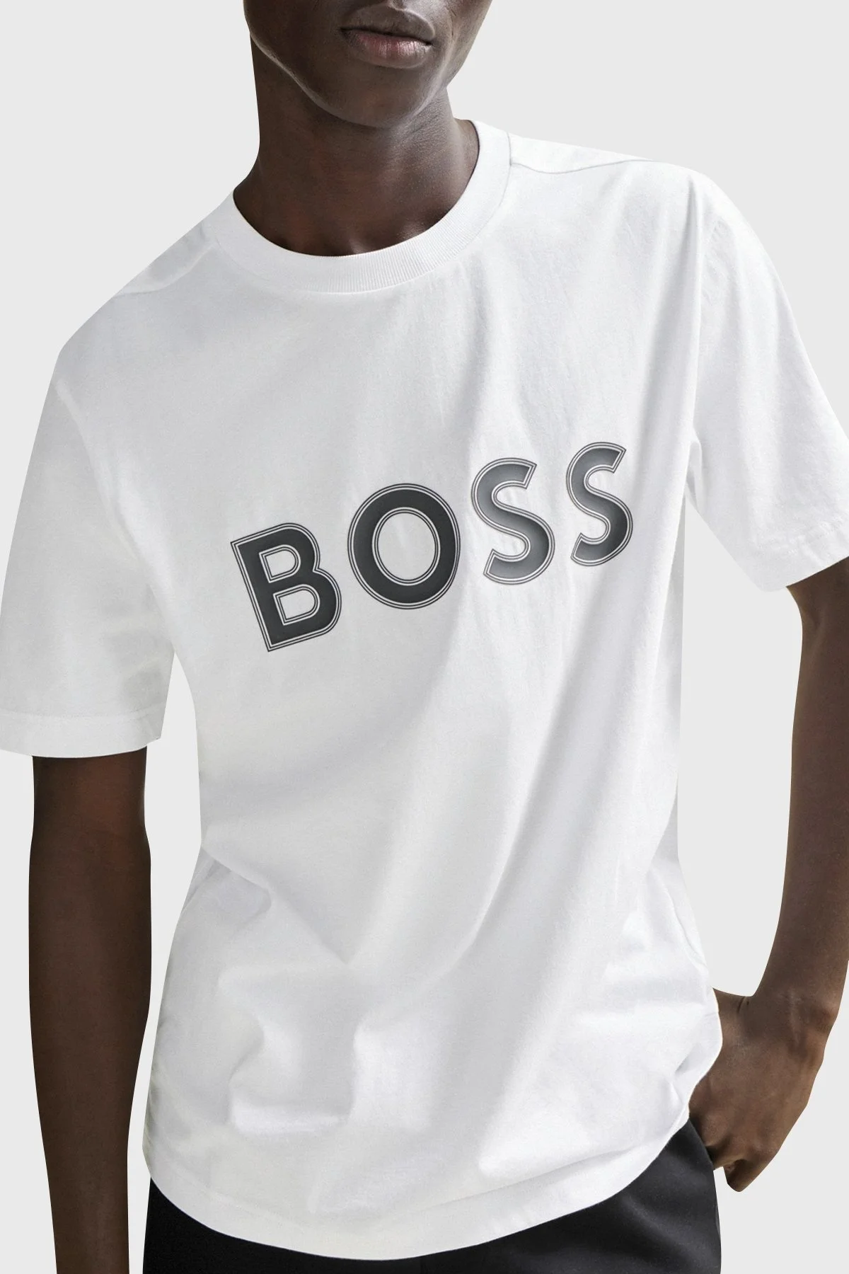 Boss Logo Baskılı Bisiklet Yaka Regular Fit Pamuklu Jarse Erkek T Shirt 50506344 100 BEYAZ - 3