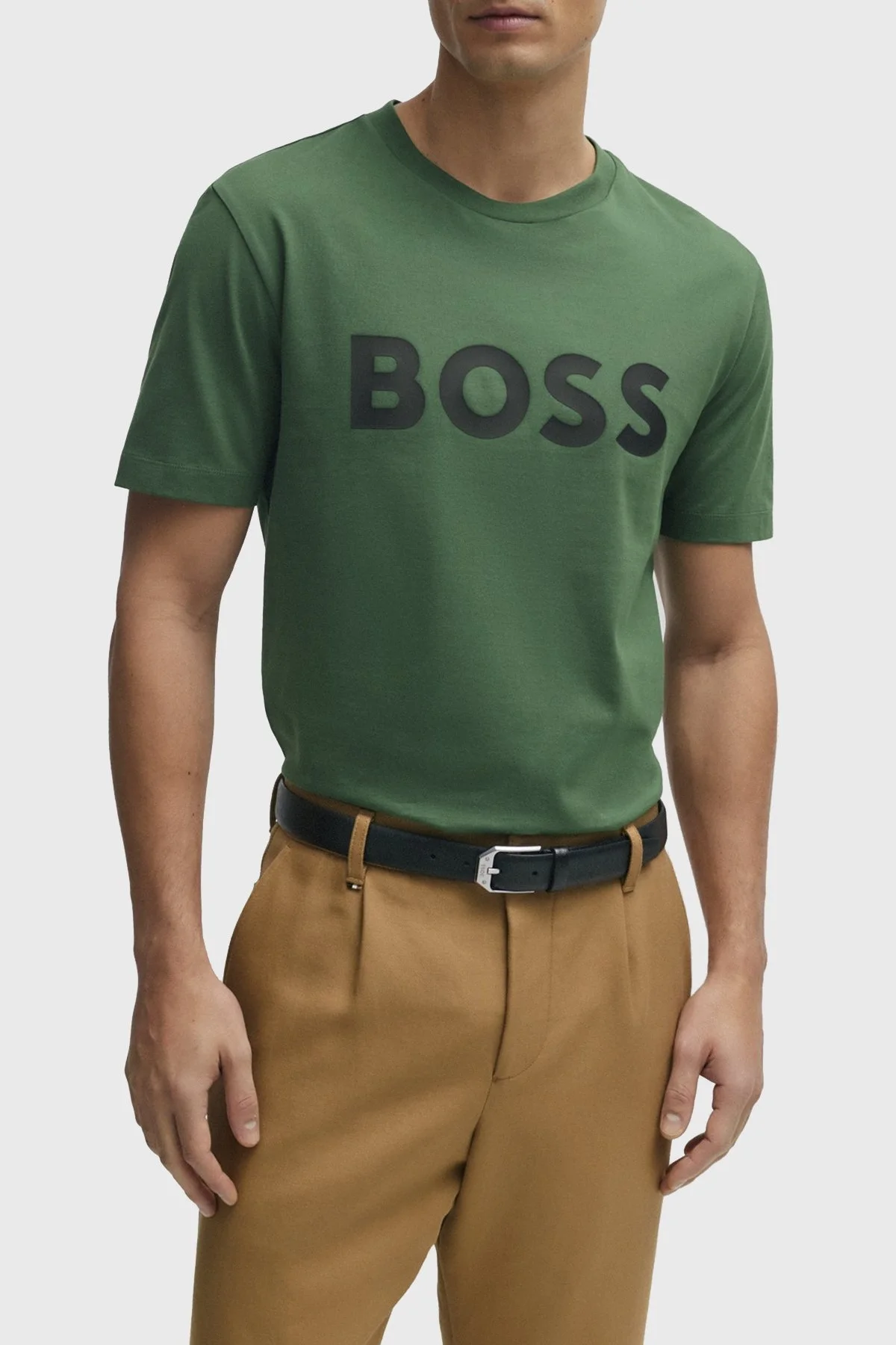 Boss Logo Baskılı Pamuklu Bisiklet Yaka Regular Fit Jarse Erkek T Shirt 50495742 348 YEŞİL - 1