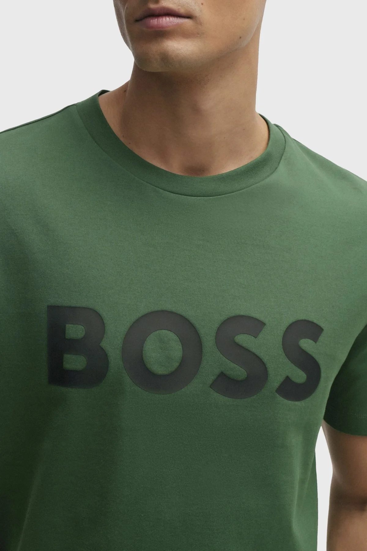 Boss Logo Baskılı Pamuklu Bisiklet Yaka Regular Fit Jarse Erkek T Shirt 50495742 348 YEŞİL - 3
