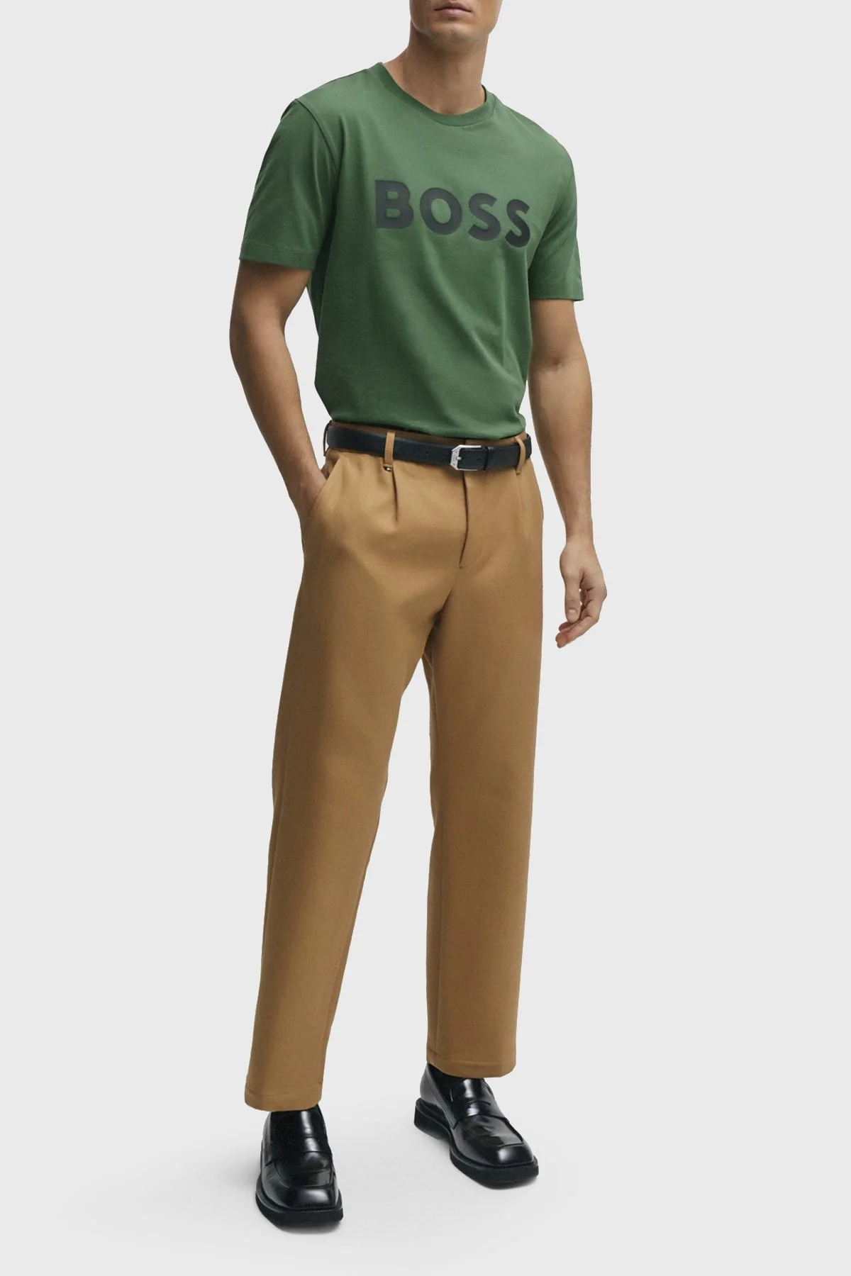 Boss Logo Baskılı Pamuklu Bisiklet Yaka Regular Fit Jarse Erkek T Shirt 50495742 348 YEŞİL - 2
