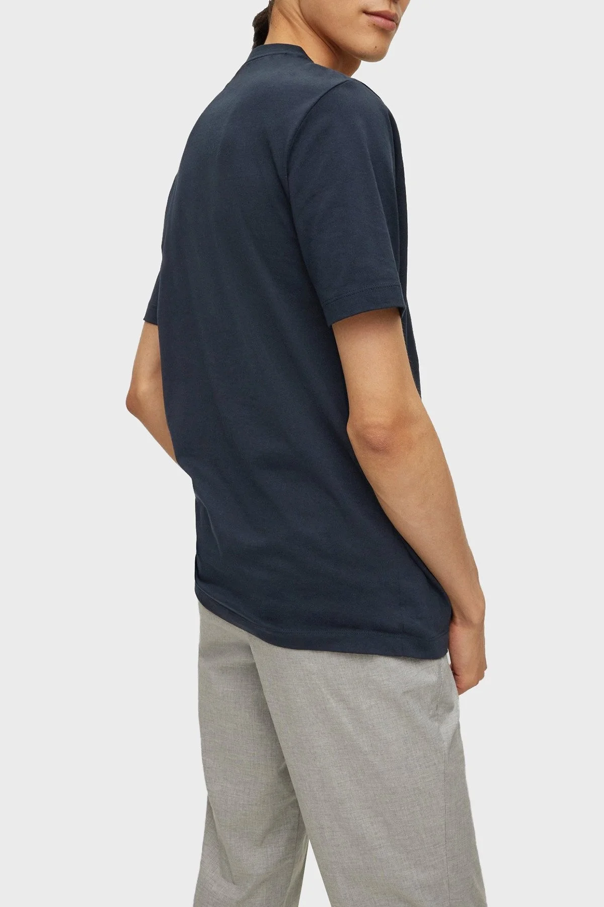 Boss Logo Baskılı Pamuklu Bisiklet Yaka Slim Fit Jarse Erkek T Shirt 50473068 404 LACİVERT - 3