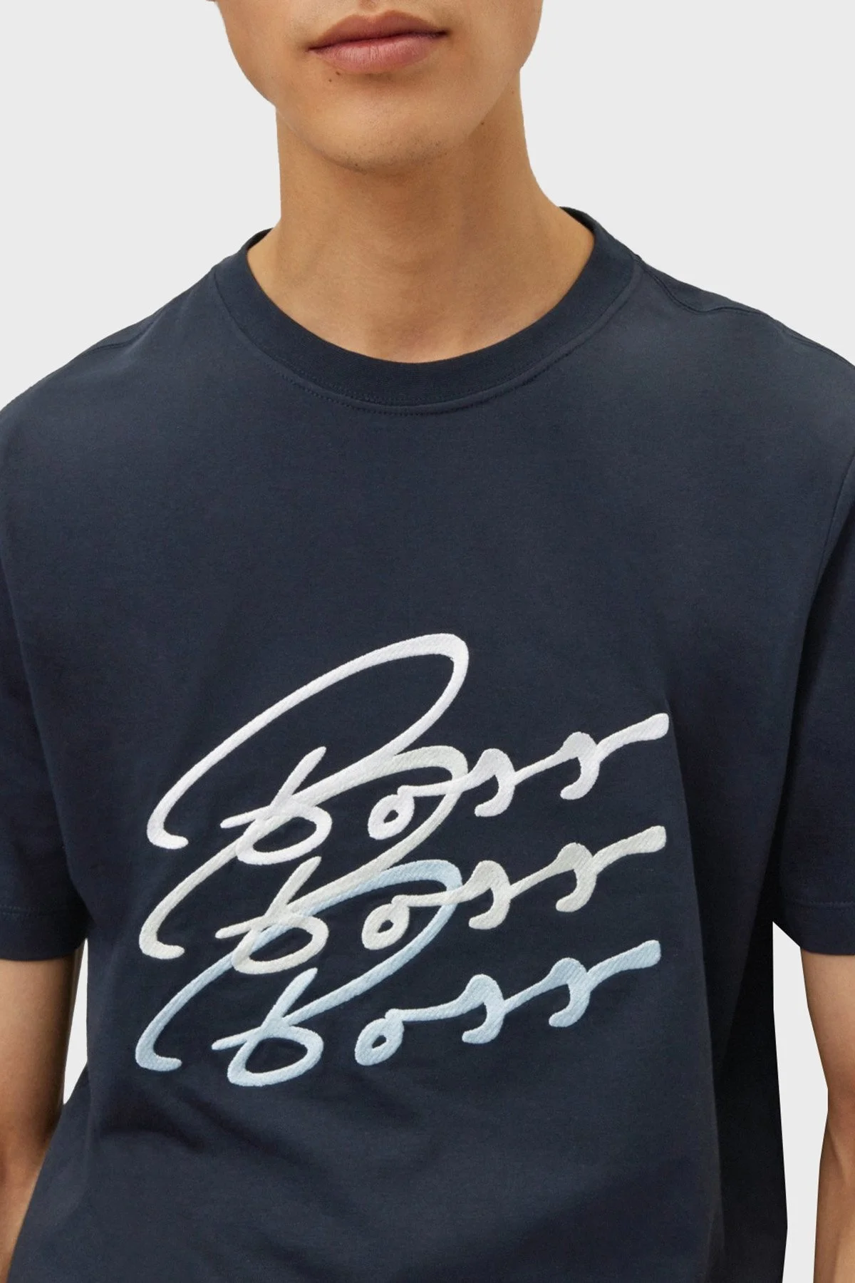 Boss Logo Baskılı Pamuklu Bisiklet Yaka Slim Fit Jarse Erkek T Shirt 50473068 404 LACİVERT - 4