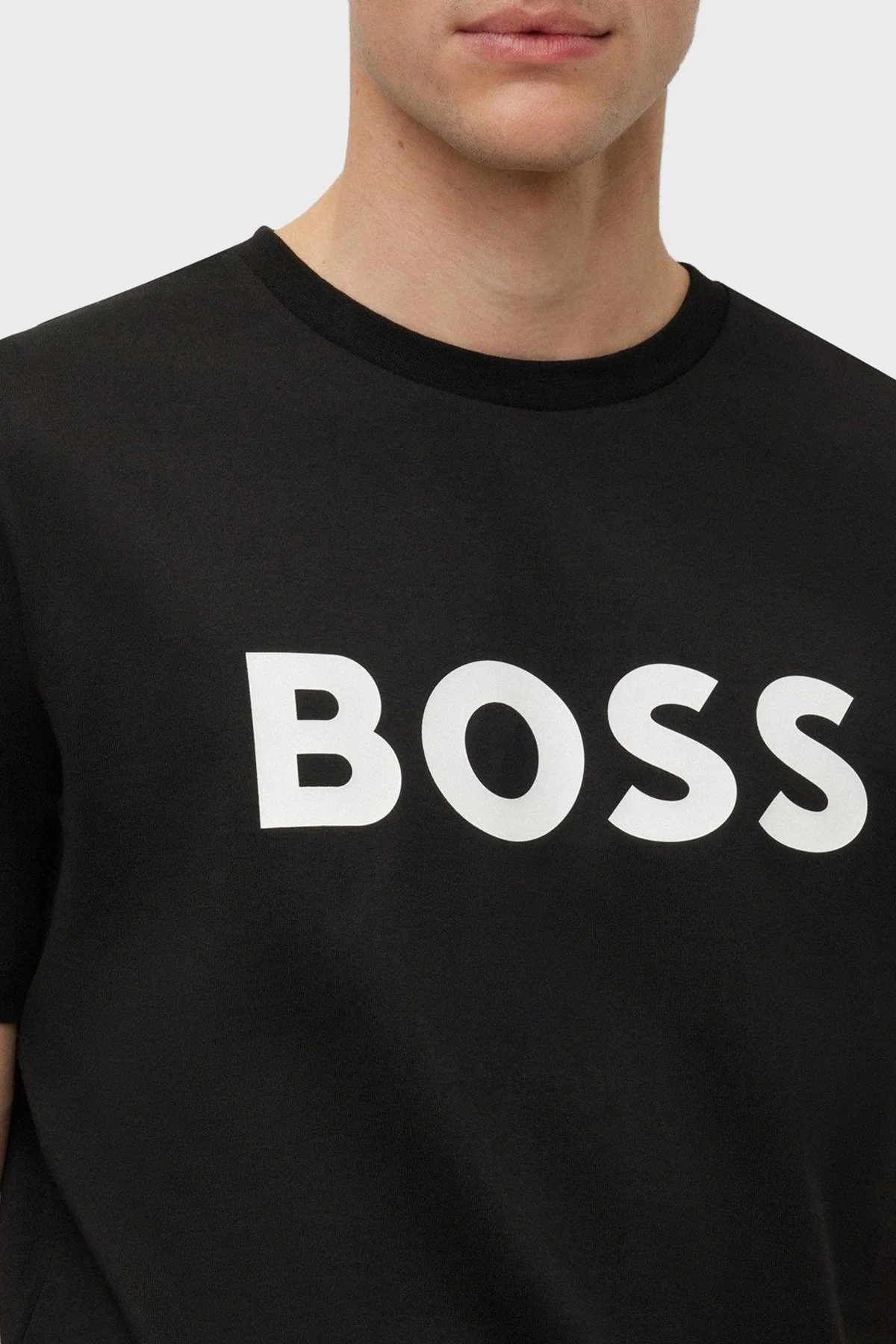 Boss Logo Baskılı Pamuklu Regular Fit Bisiklet Yaka Erkek T Shirt 50495742 001 SİYAH - 4