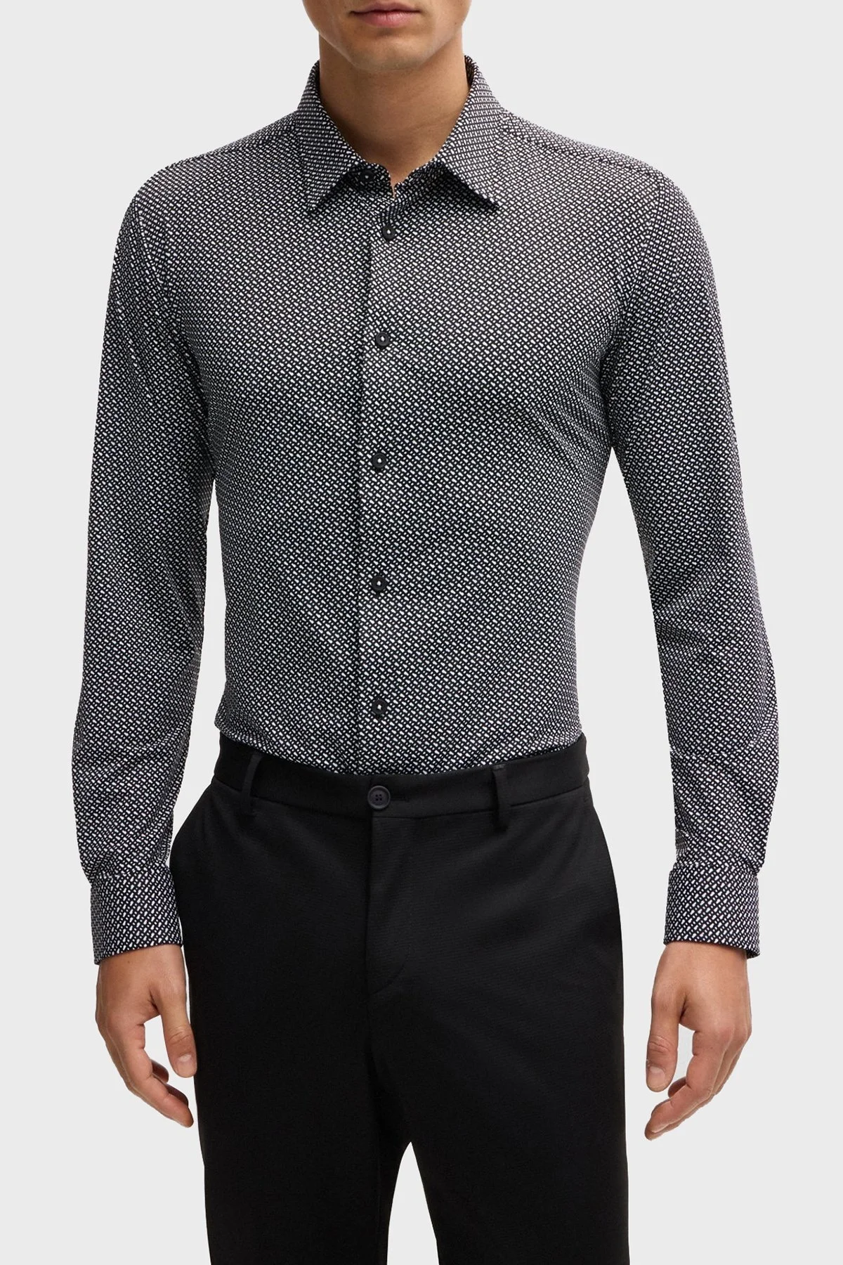 Boss Logo Baskılı Slim Fit Erkek Gömlek 50522091 001 SİYAH - 1