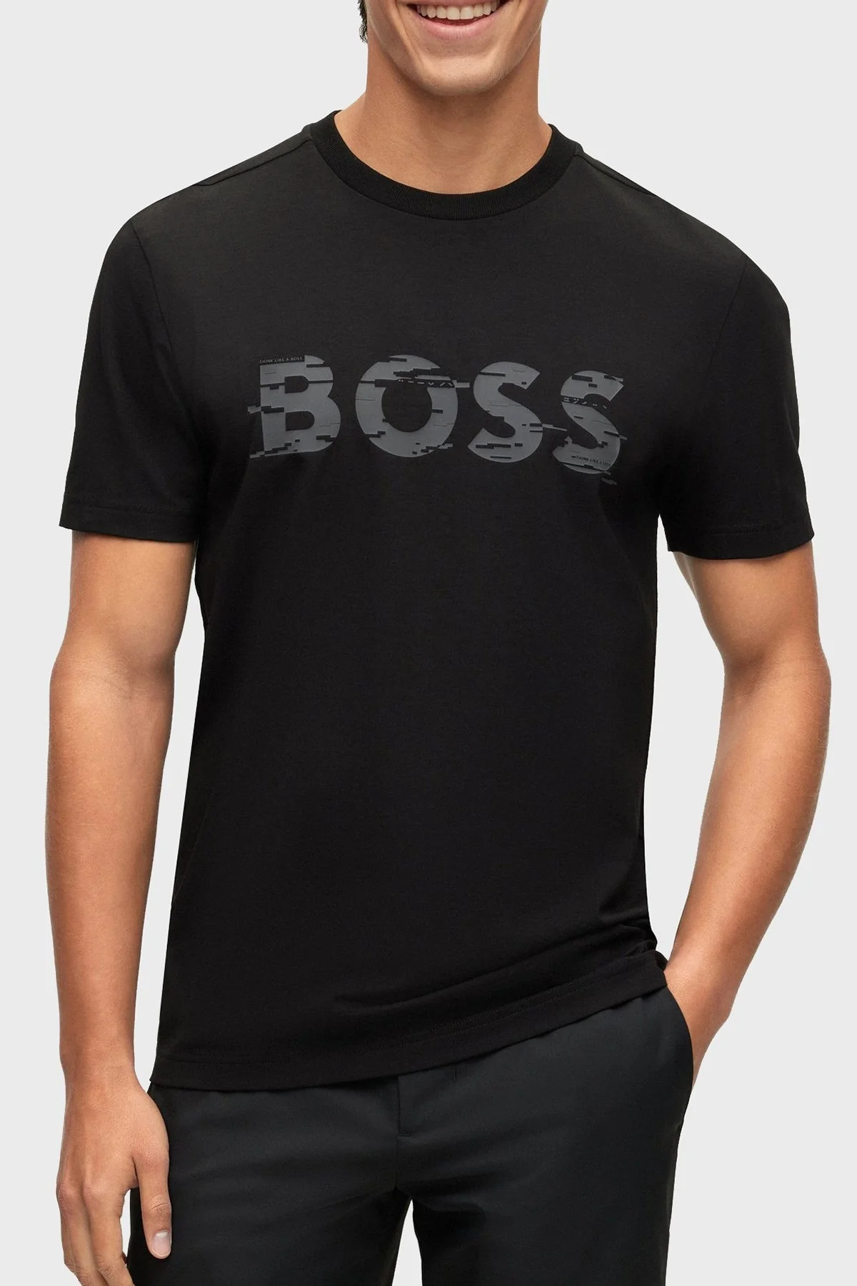 Boss Logo Baskılı Streç Pamuklu Bisiklet Yaka Regular Fit Erkek T Shirt 50483730 001 SİYAH - 1