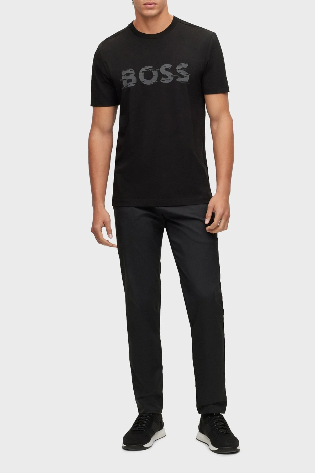 Boss Logo Baskılı Streç Pamuklu Bisiklet Yaka Regular Fit Erkek T Shirt 50483730 001 SİYAH - 2