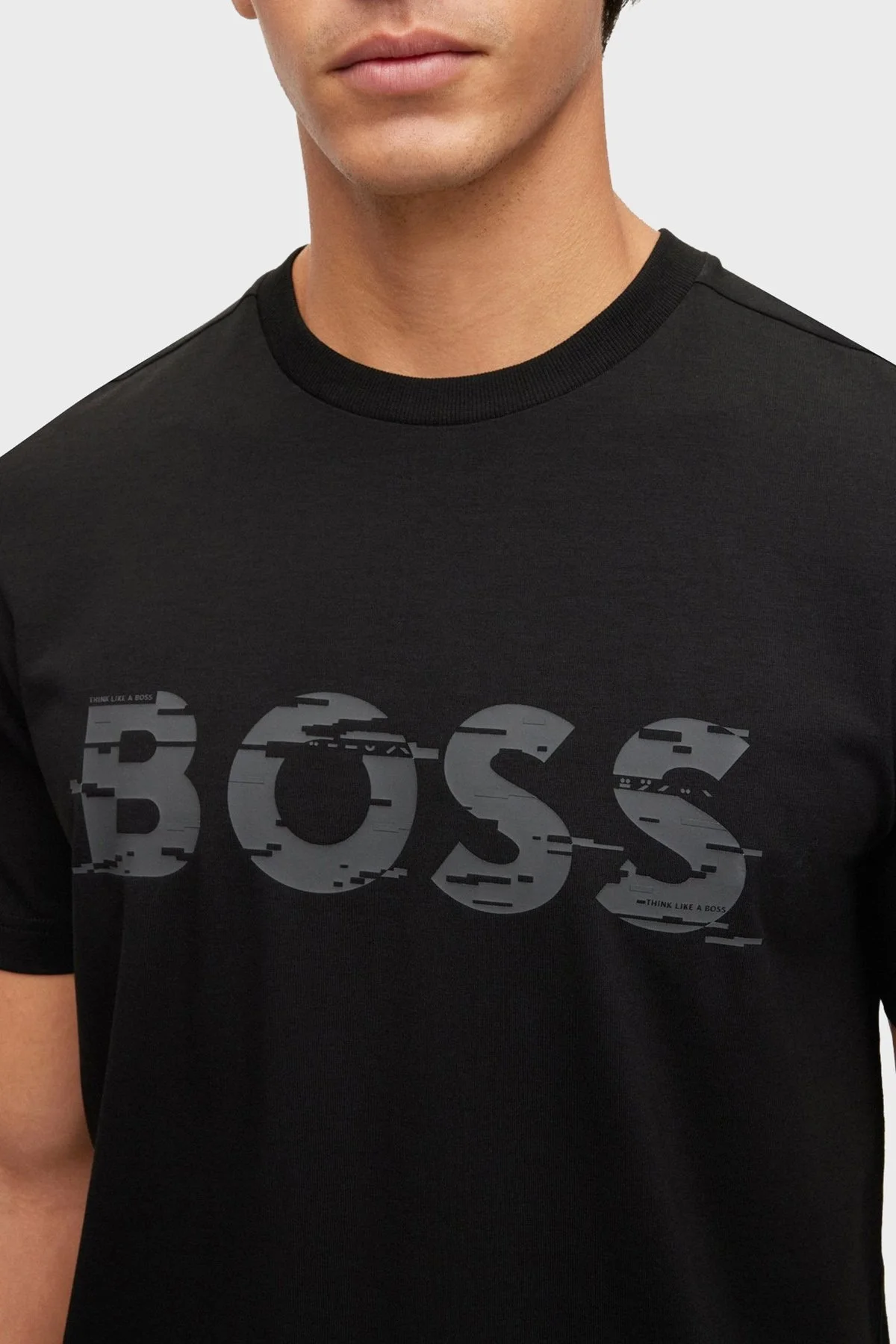 Boss Logo Baskılı Streç Pamuklu Bisiklet Yaka Regular Fit Erkek T Shirt 50483730 001 SİYAH - 4