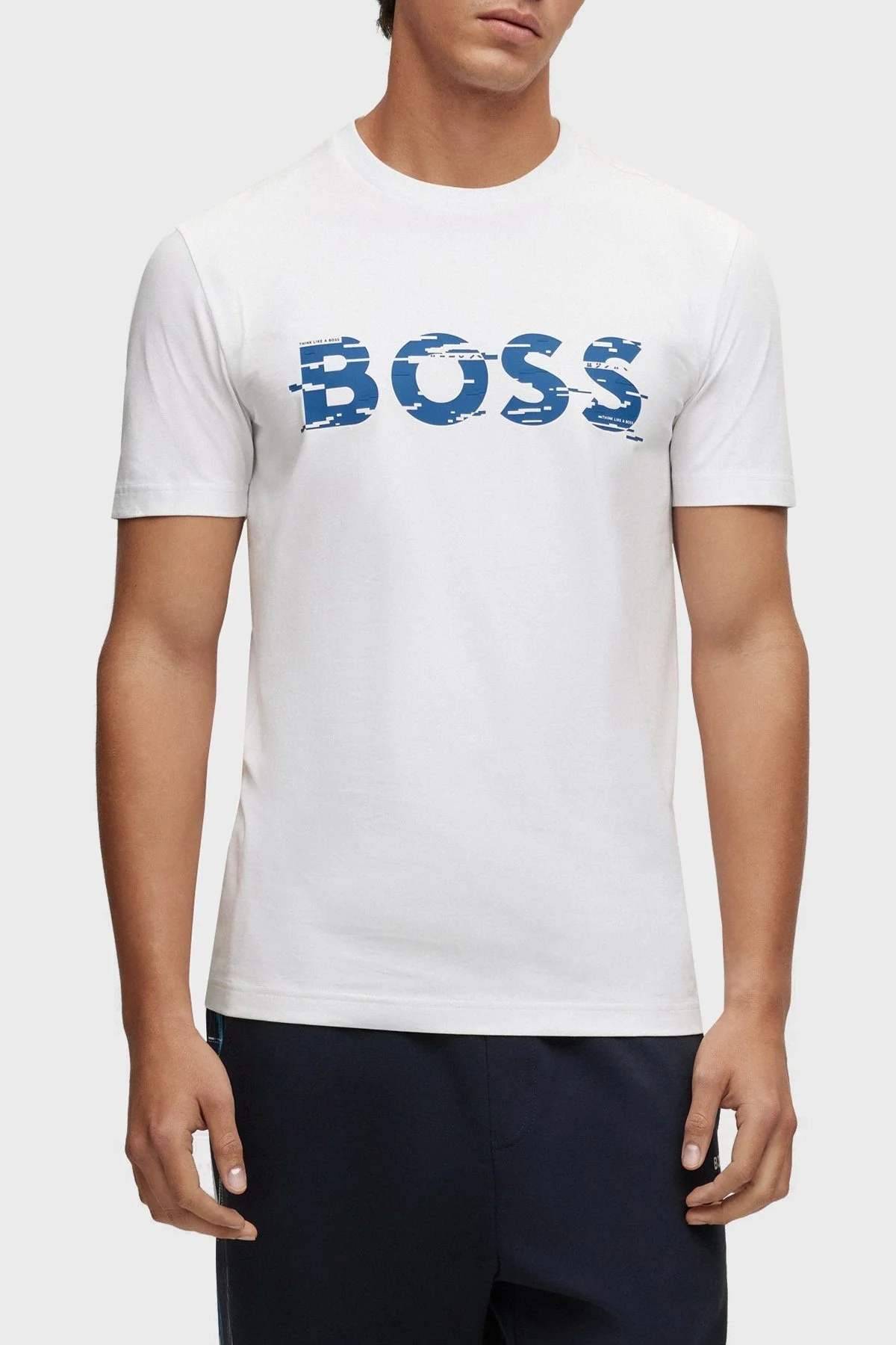 Boss Logo Baskılı Streç Pamuklu Bisiklet Yaka Regular Fit Erkek T Shirt 50483730 100 BEYAZ - 1