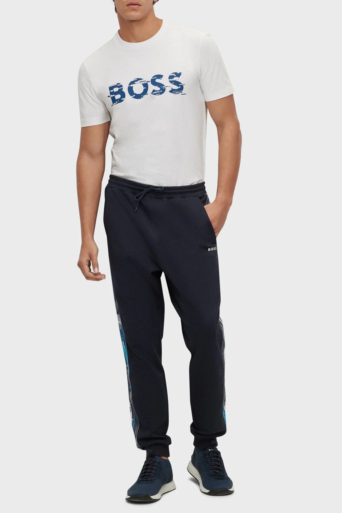 Boss Logo Baskılı Streç Pamuklu Bisiklet Yaka Regular Fit Erkek T Shirt 50483730 100 BEYAZ - 2