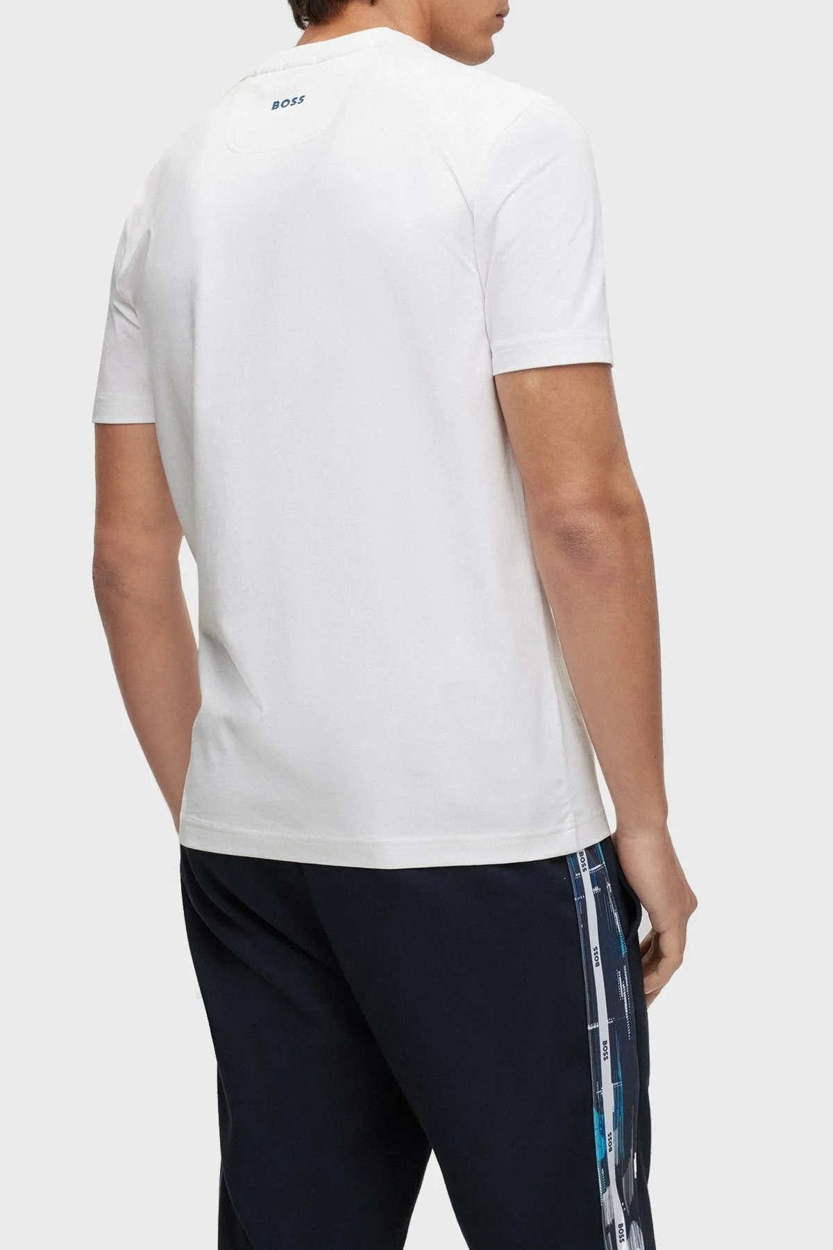 Boss Logo Baskılı Streç Pamuklu Bisiklet Yaka Regular Fit Erkek T Shirt 50483730 100 BEYAZ - 3