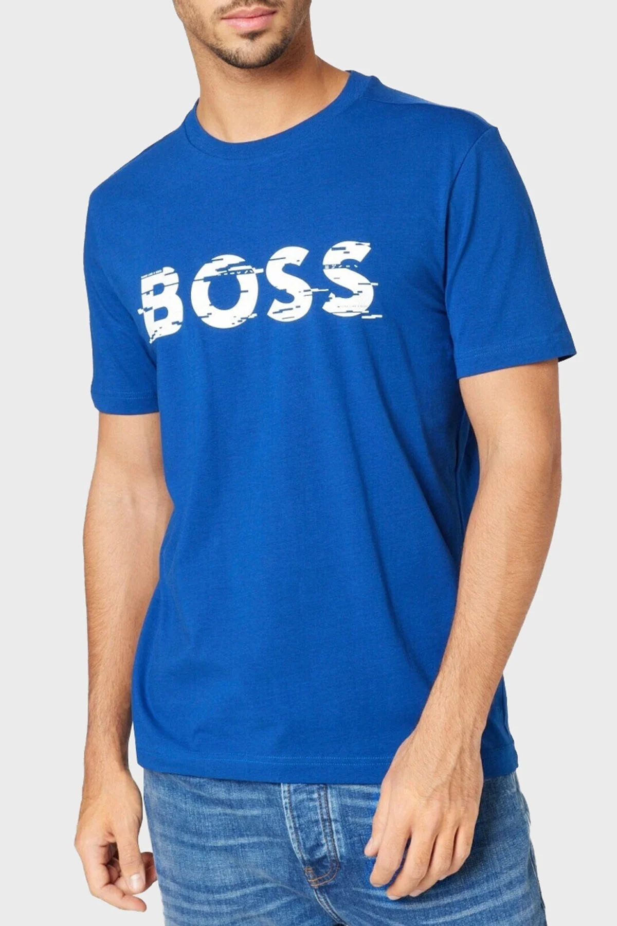 Boss Logo Baskılı Streç Pamuklu Bisiklet Yaka Regular Fit Erkek T Shirt 50483730 432 MAVİ - 1