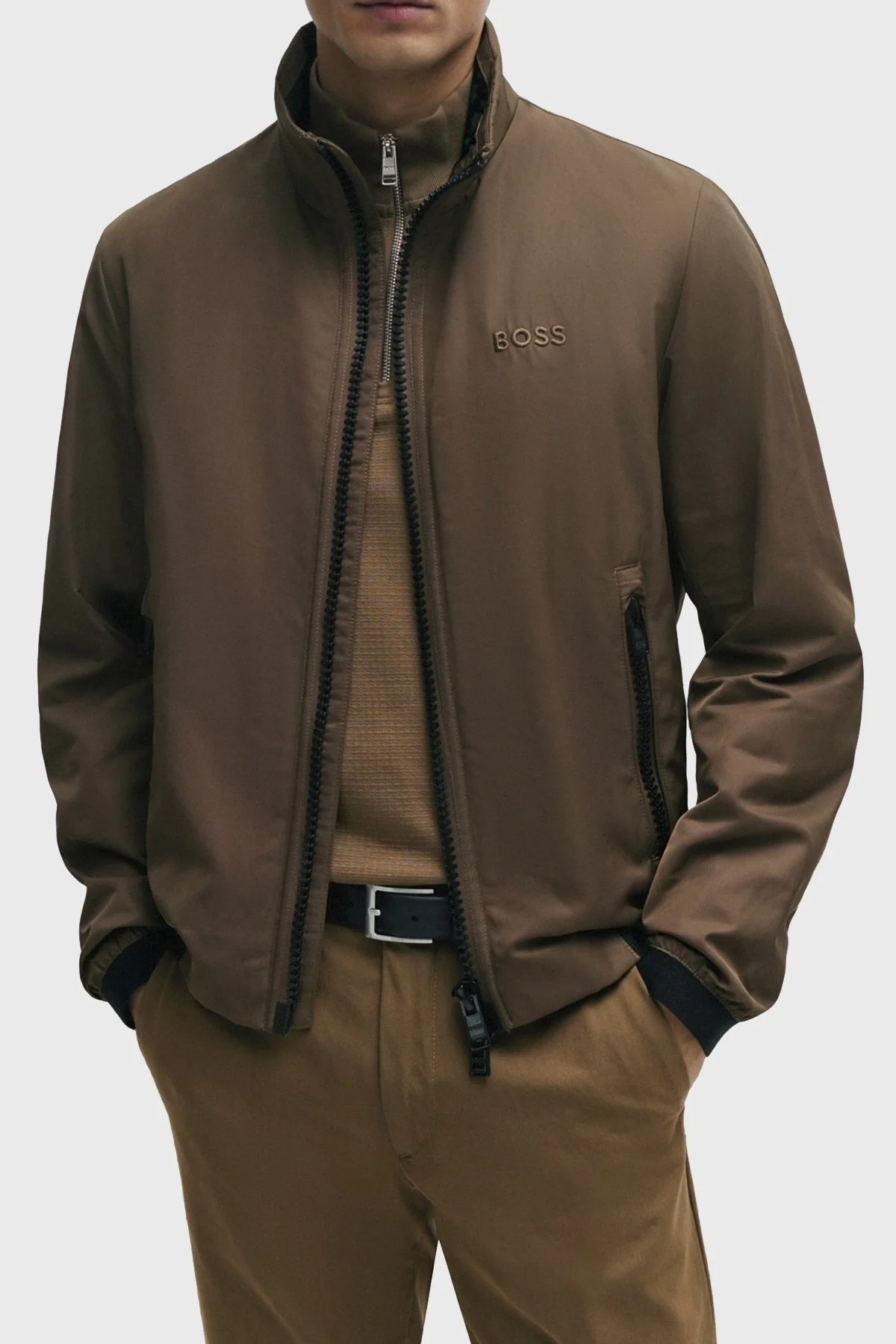 Boss Logo Detaylı Dik Yaka Fermuarlı Regular Fit Erkek Ceket 50505162 249 KAHVE - 1