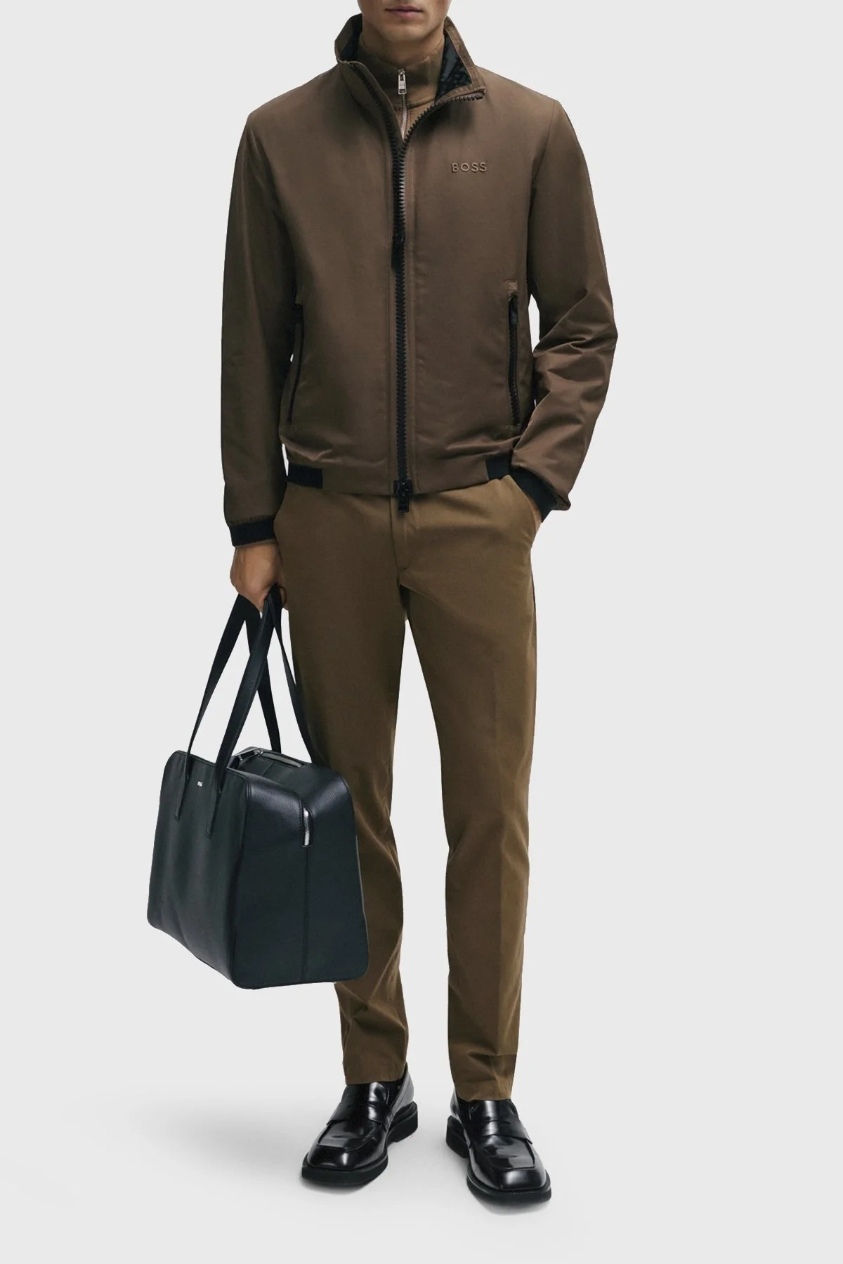 Boss Logo Detaylı Dik Yaka Fermuarlı Regular Fit Erkek Ceket 50505162 249 KAHVE - 2