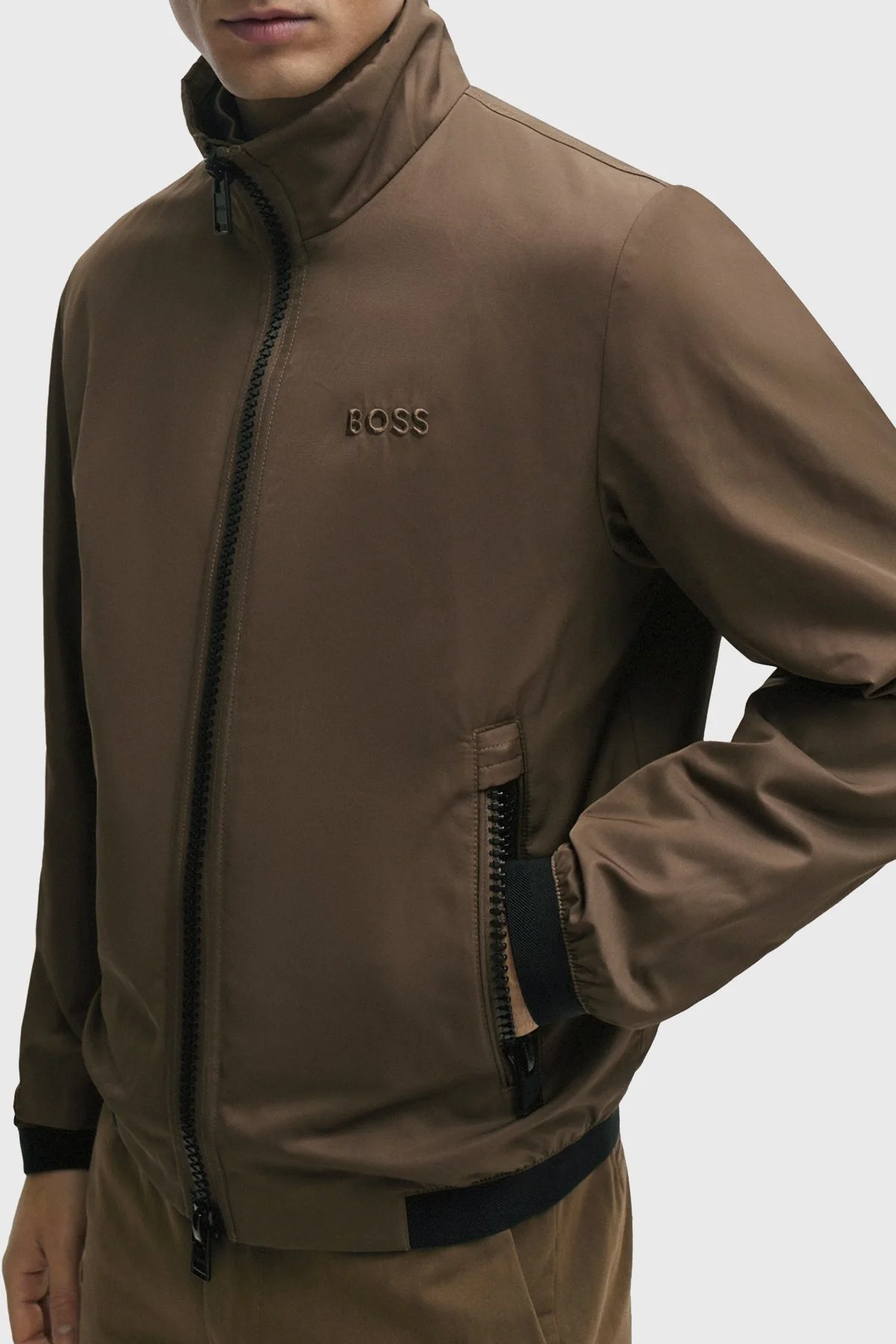 Boss Logo Detaylı Dik Yaka Fermuarlı Regular Fit Erkek Ceket 50505162 249 KAHVE - 3