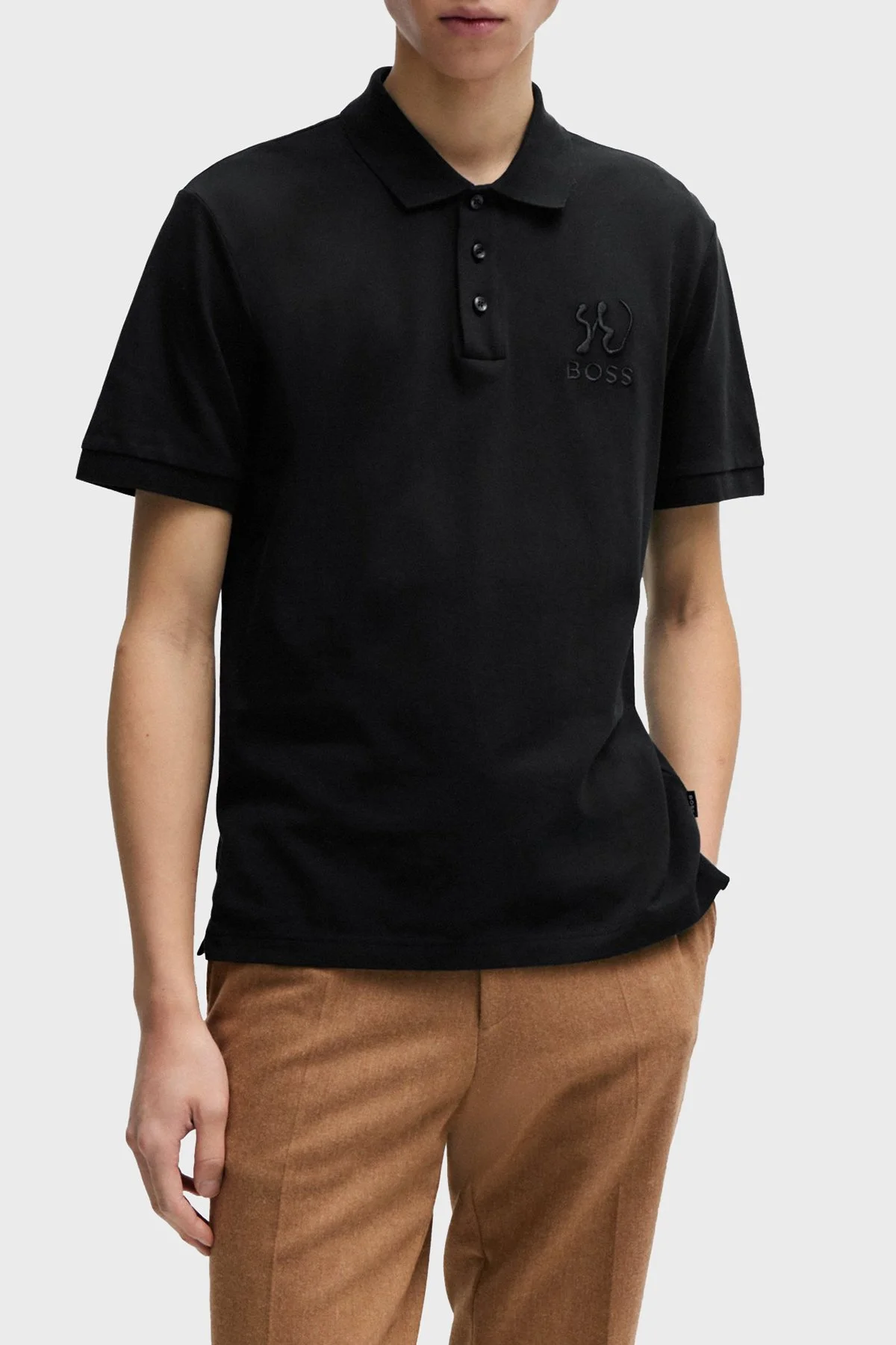 Boss Logo İşlemeli Pamuklu Regular Fit Düğmeli Erkek Polo Yaka T Shirt 50510126 001 SİYAH - 1