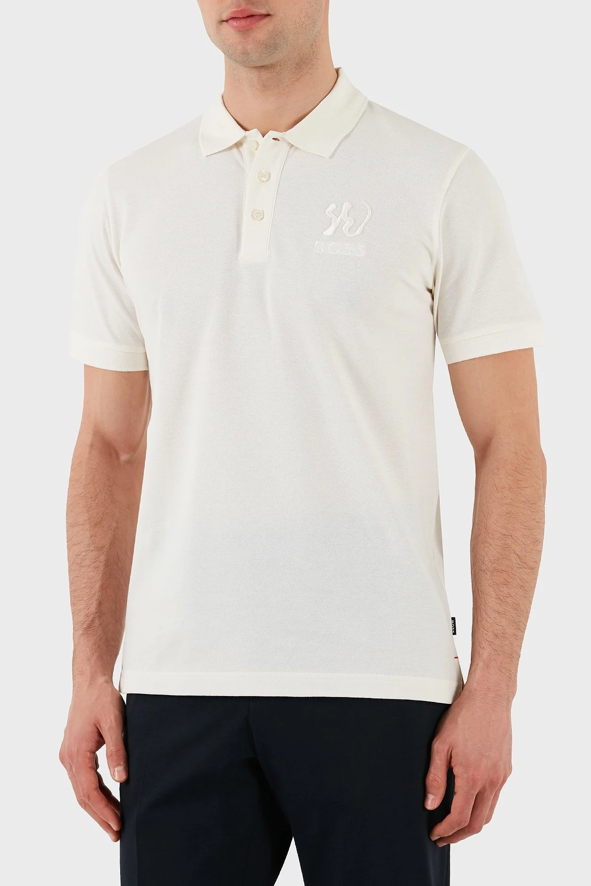 Boss Logo İşlemeli Pamuklu Regular Fit Düğmeli Erkek Polo Yaka T Shirt 50510126 118 EKRU - 1