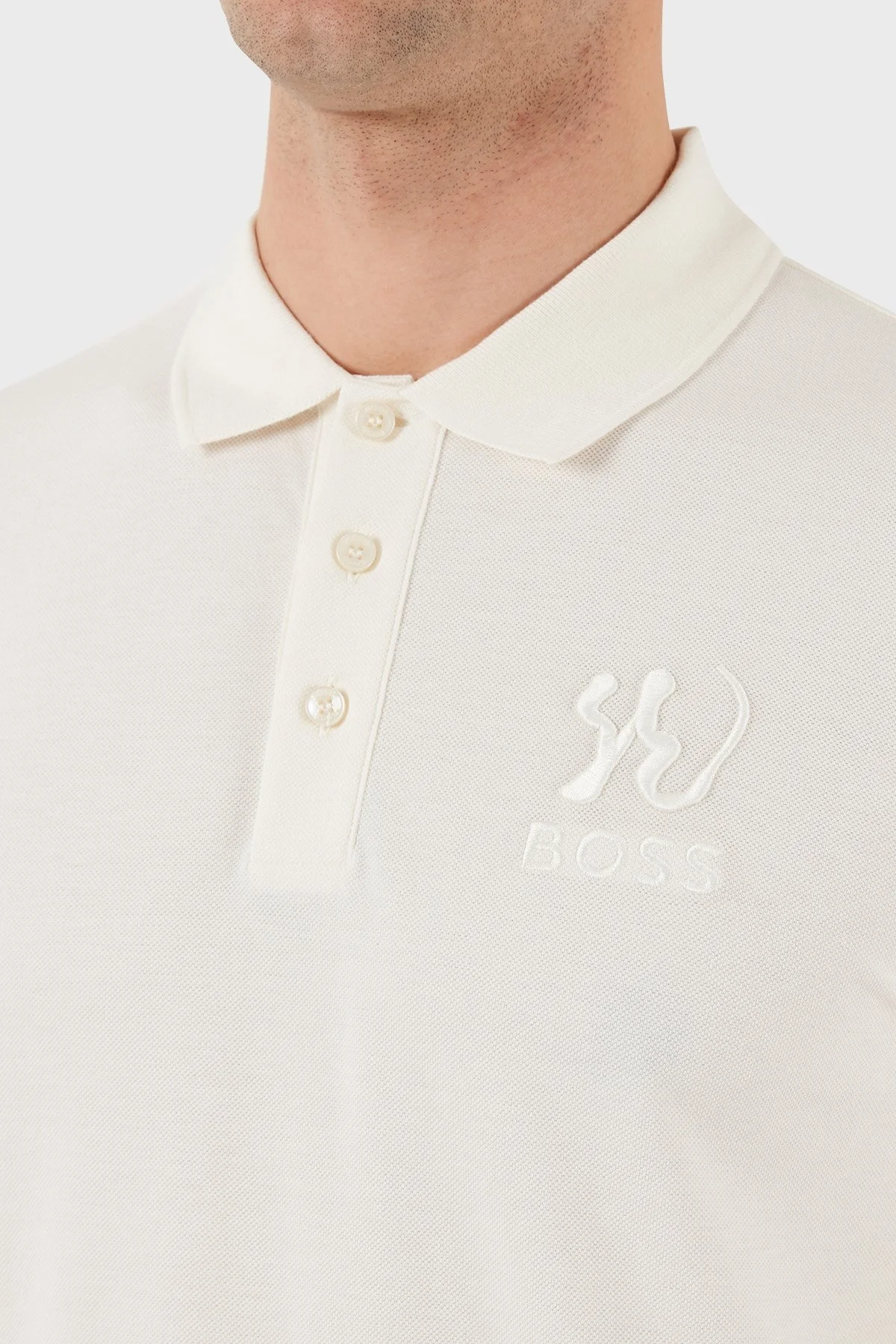 Boss Logo İşlemeli Pamuklu Regular Fit Düğmeli Erkek Polo Yaka T Shirt 50510126 118 EKRU - 5
