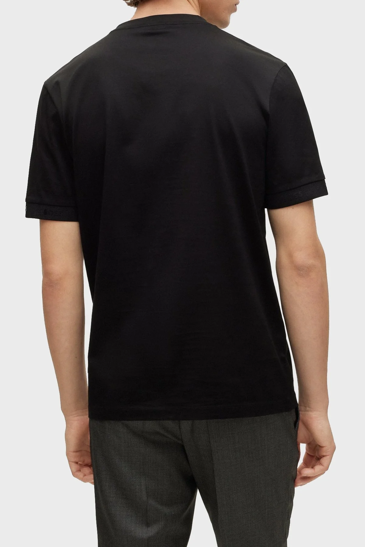 Boss Logo Manşetli Merserize Pamuklu Regular Fit Erkek T Shirt 50483132 001 SİYAH - 2