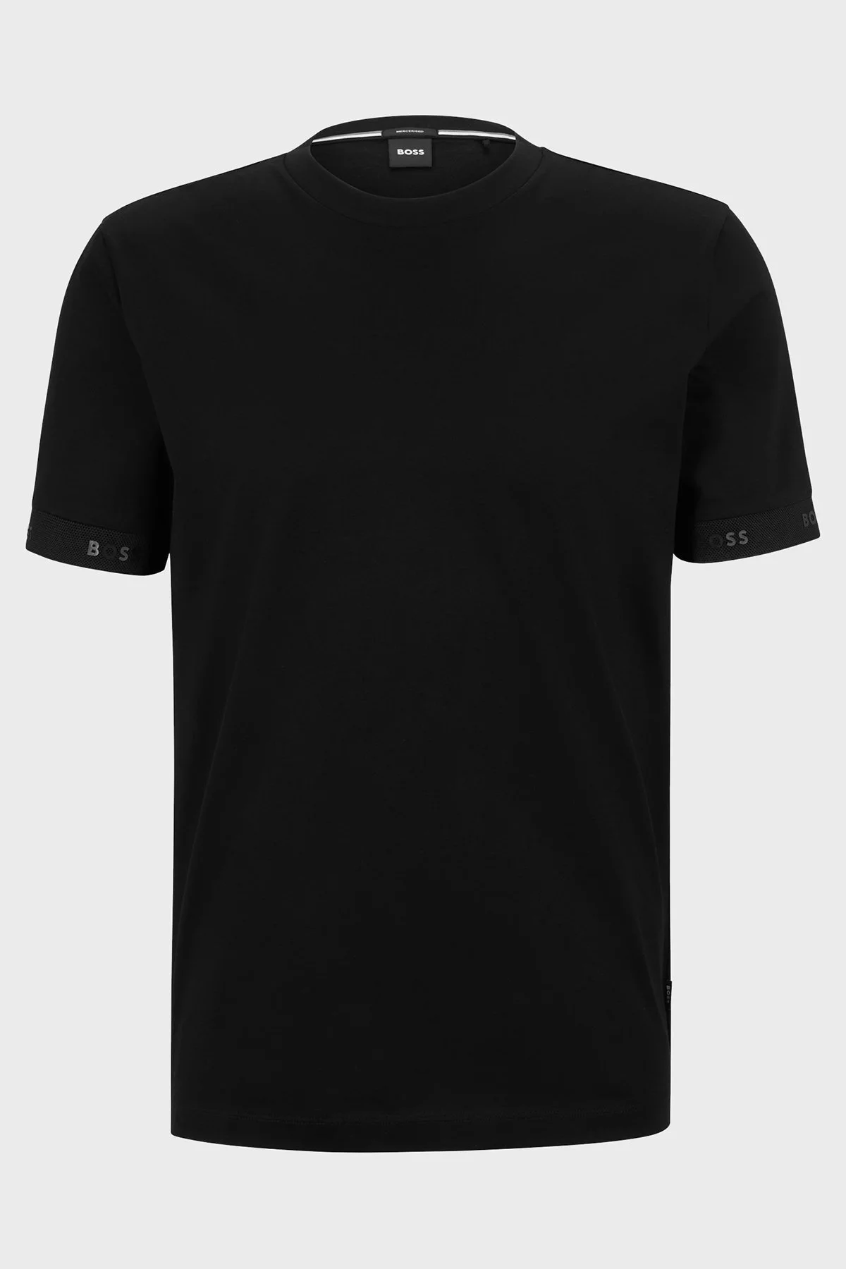 Boss Logo Manşetli Merserize Pamuklu Regular Fit Erkek T Shirt 50483132 001 SİYAH - 4