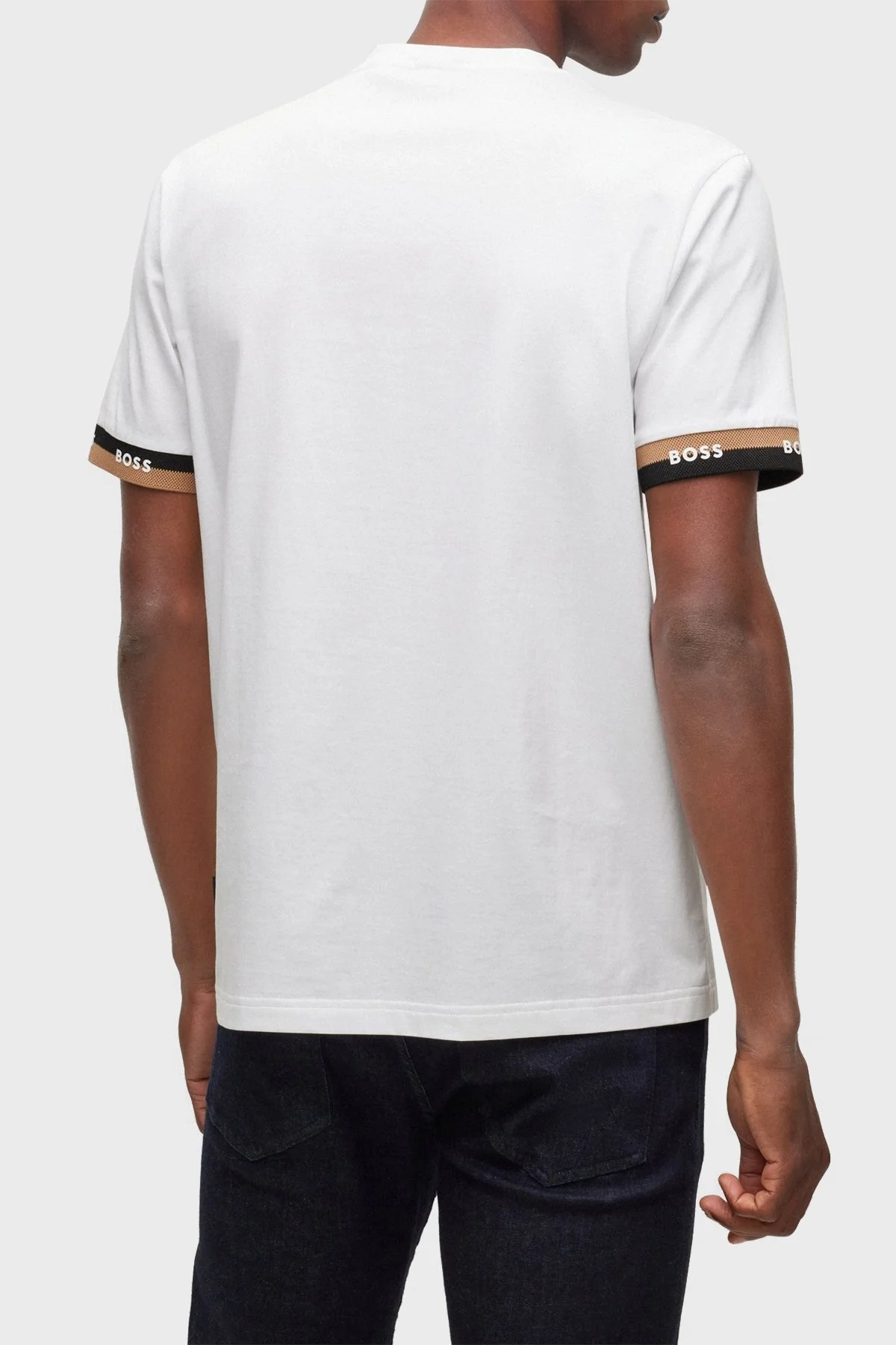 Boss Logo Manşetli Merserize Pamuklu Regular Fit Erkek T Shirt 50483132 100 BEYAZ - 3