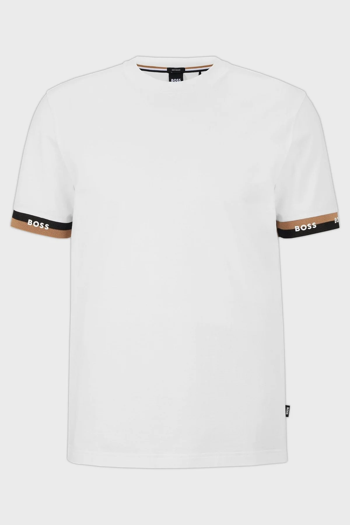 Boss Logo Manşetli Merserize Pamuklu Regular Fit Erkek T Shirt 50483132 100 BEYAZ - 5