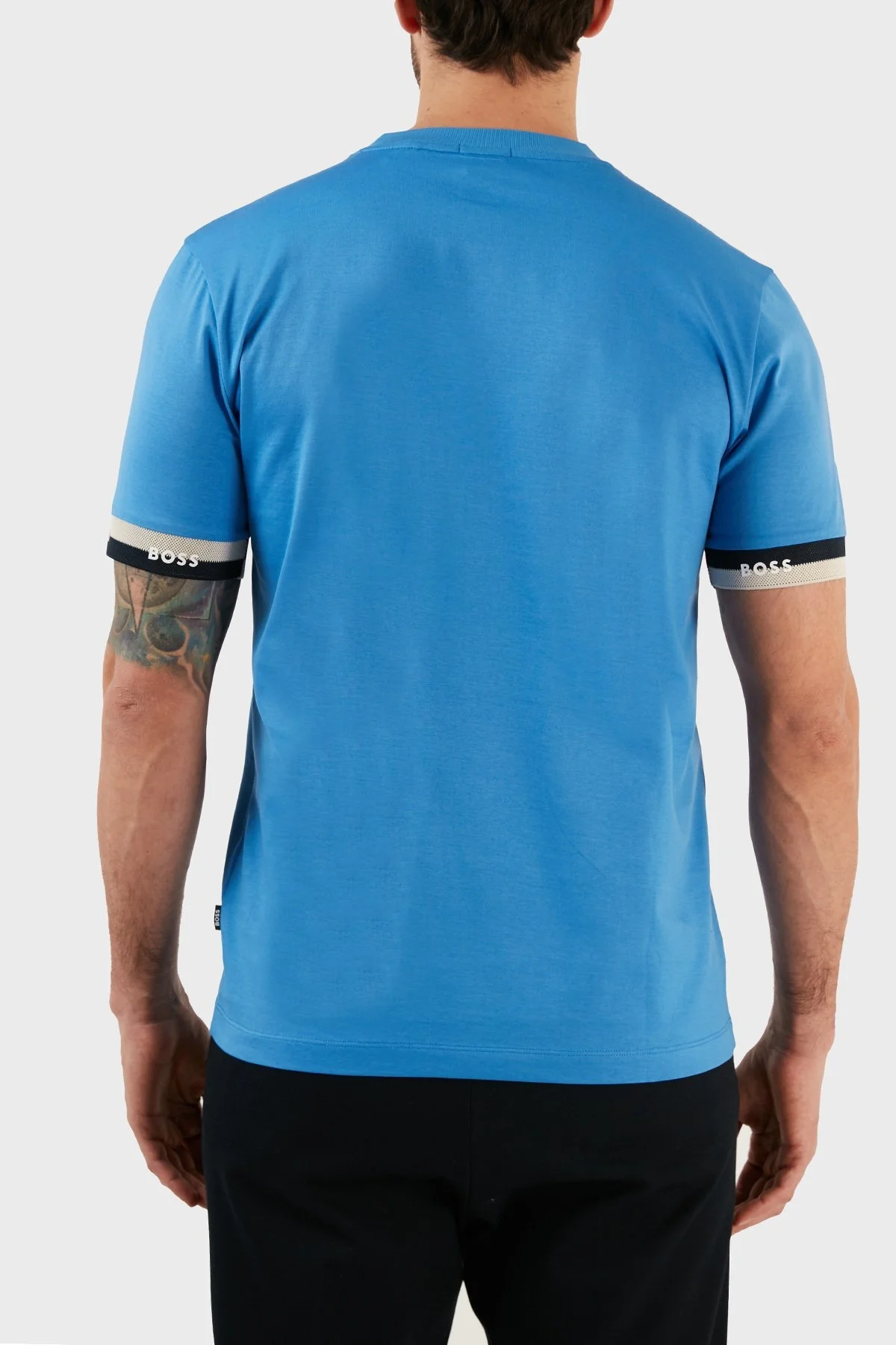 Boss Logo Manşetli Merserize Pamuklu Regular Fit Erkek T Shirt 50483132 420 MAVİ - 5