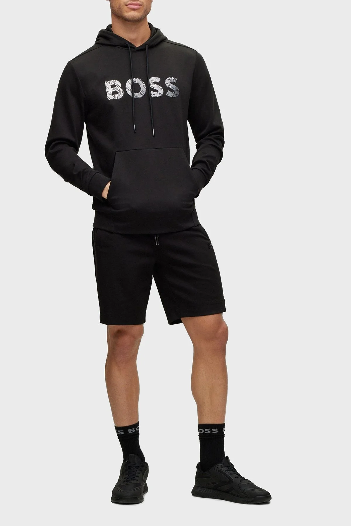 Boss Logo Şeritli Belden Bağlamalı Cepli Pamuk Karışımlı Normal Bel Regular Fit Erkek Short 50486858 001 SİYAH - 1