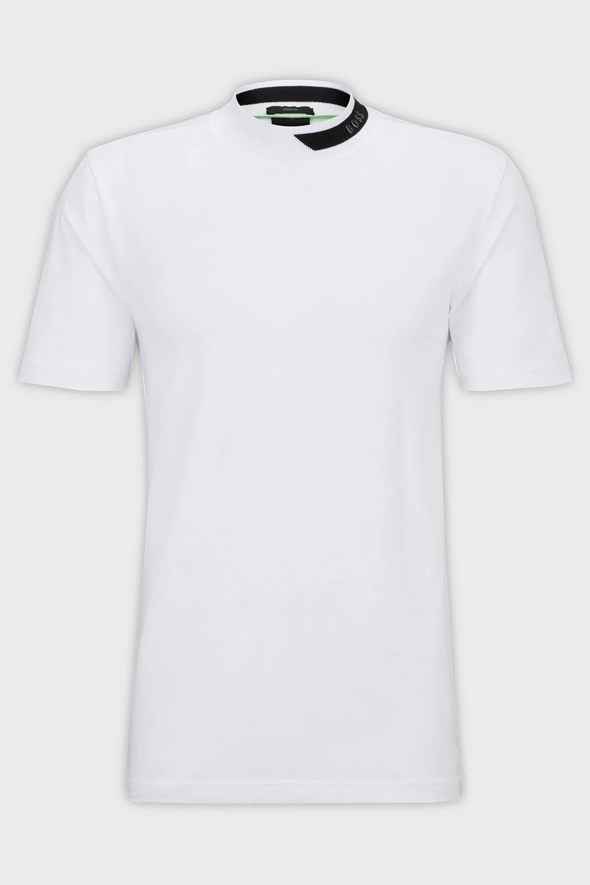 Boss Logo Şeritli Dik Yaka Jakarlı Pamuklu Regular Fit Erkek T Shirt 50501242 100 BEYAZ - 5