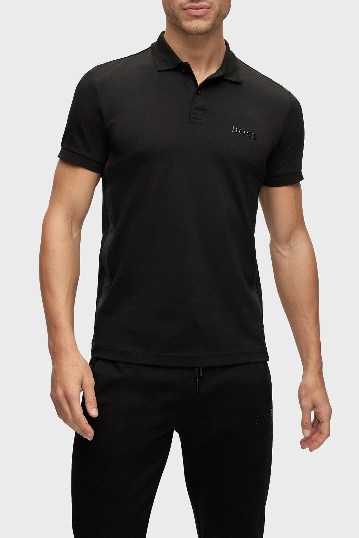 Boss Logo Şeritli İnterlok Pamuklu Slim Fit Erkek Polo T Shirt 50488295 001 SİYAH - 1