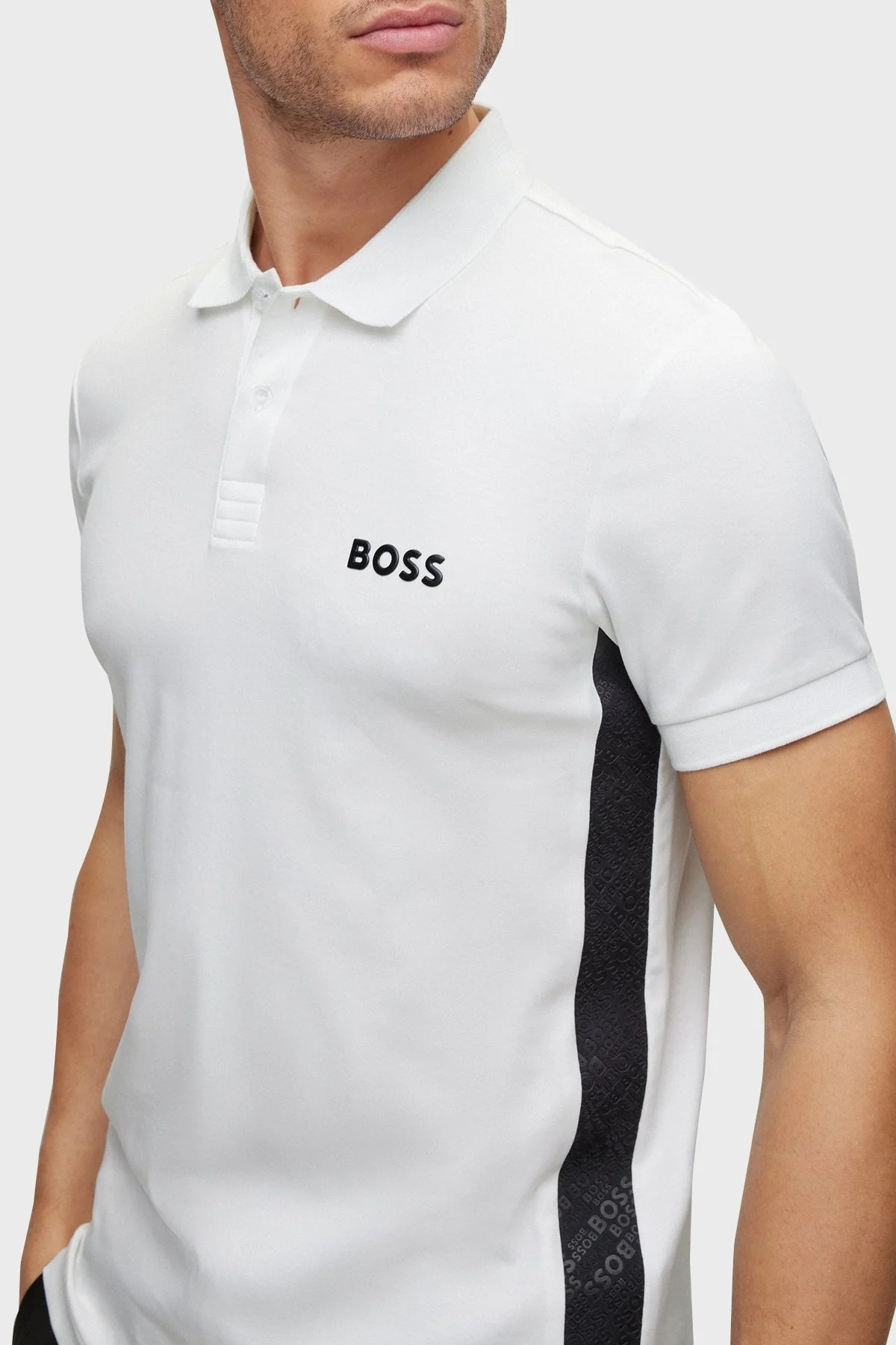 Boss Logo Şeritli İnterlok Pamuklu Slim Fit Erkek Polo T Shirt 50488295 100 BEYAZ - 4