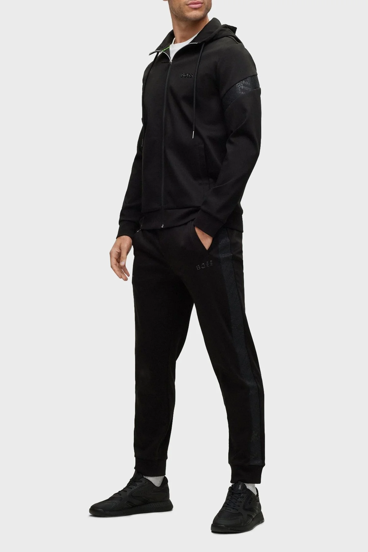 Boss Logo Şeritli Pamuk Karışımlı Kapüşonlu Relaxed Fit Erkek Sweat 50486845 001 SİYAH - 2