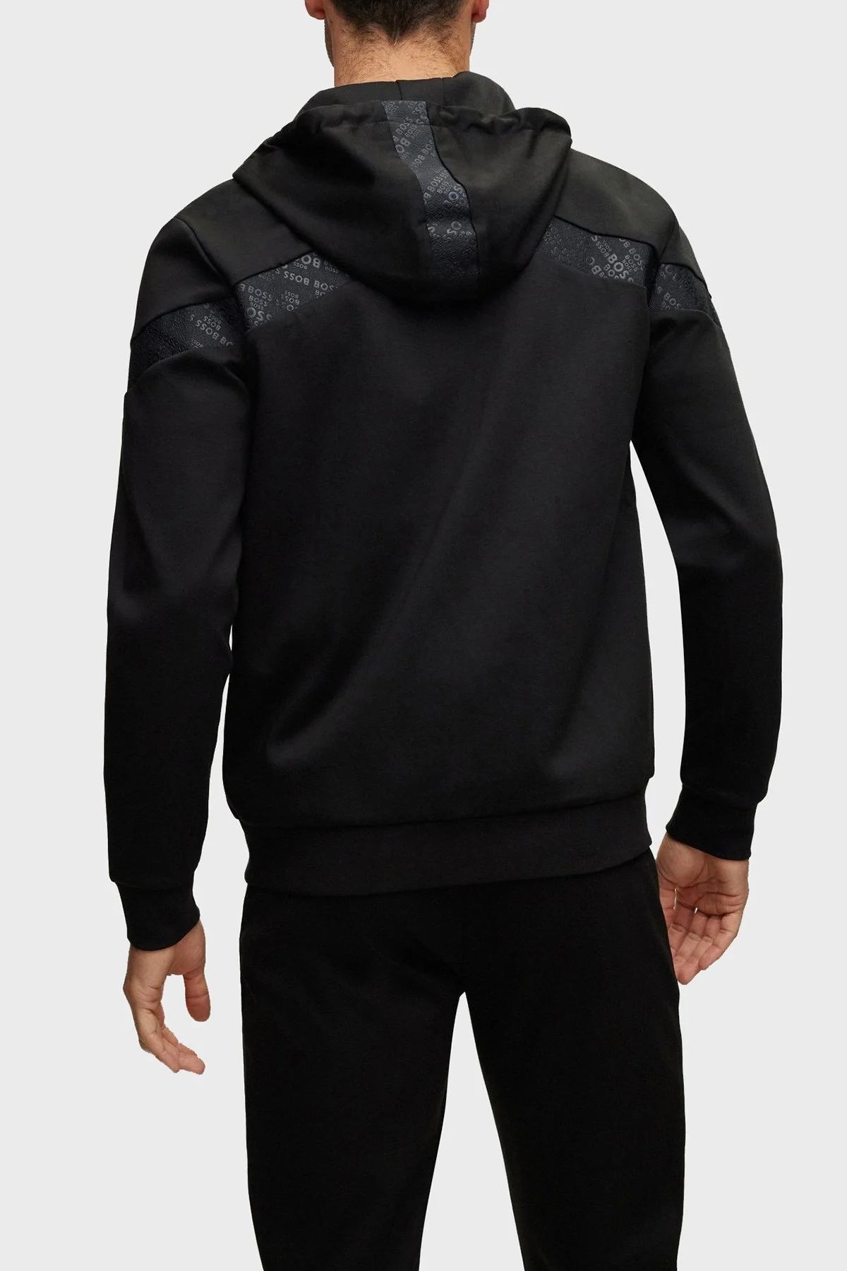 Boss Logo Şeritli Pamuk Karışımlı Kapüşonlu Relaxed Fit Erkek Sweat 50486845 001 SİYAH - 3