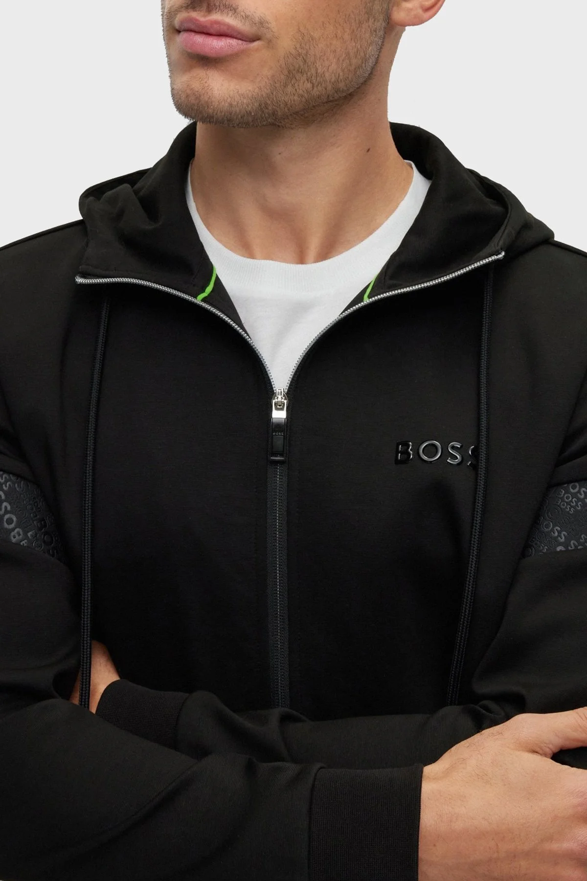 Boss Logo Şeritli Pamuk Karışımlı Kapüşonlu Relaxed Fit Erkek Sweat 50486845 001 SİYAH - 4